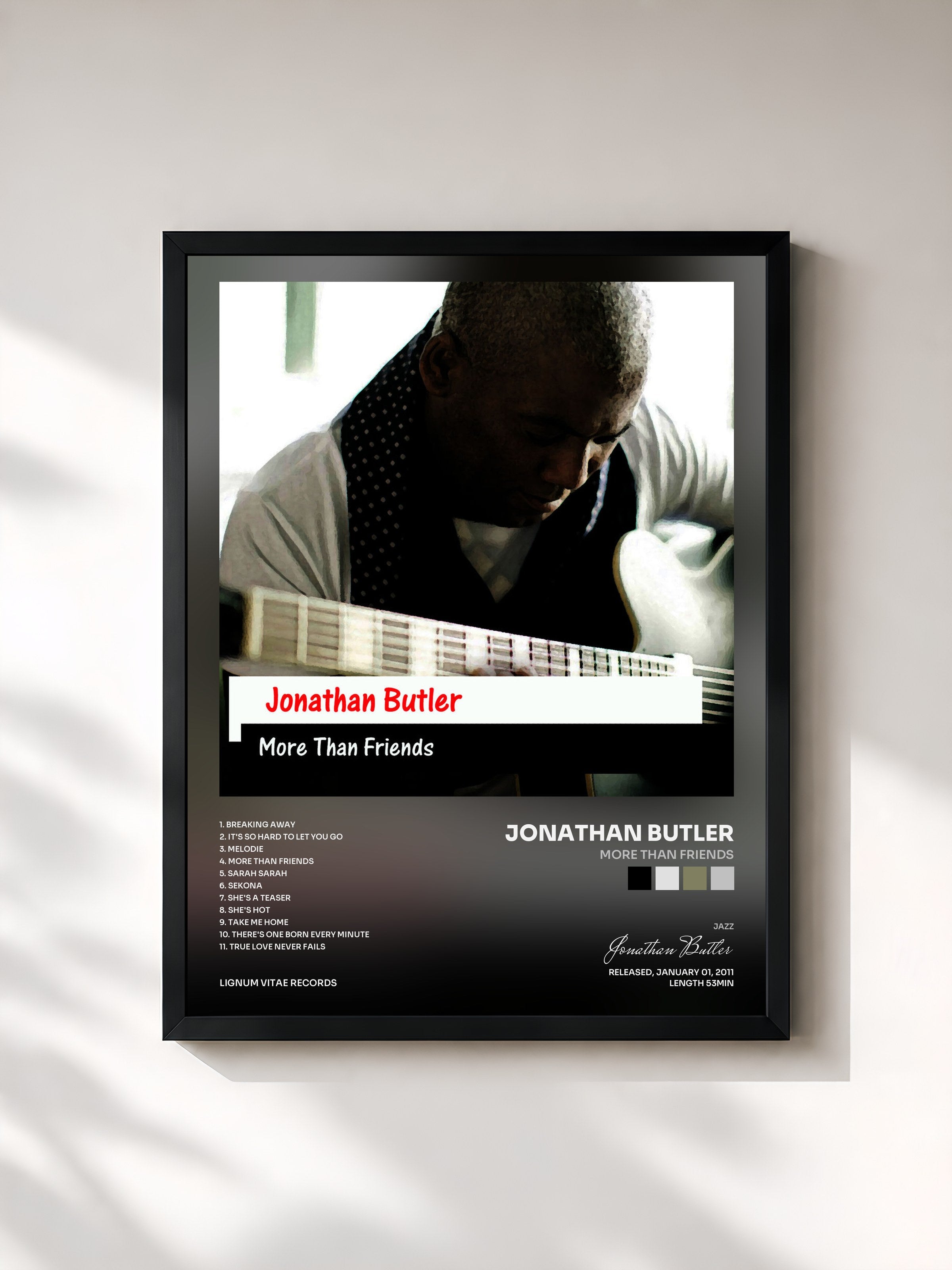 #noir Tableau de l'album More Than Friends de Jonathan Butler, cadre noir, imprimé et encadré en France