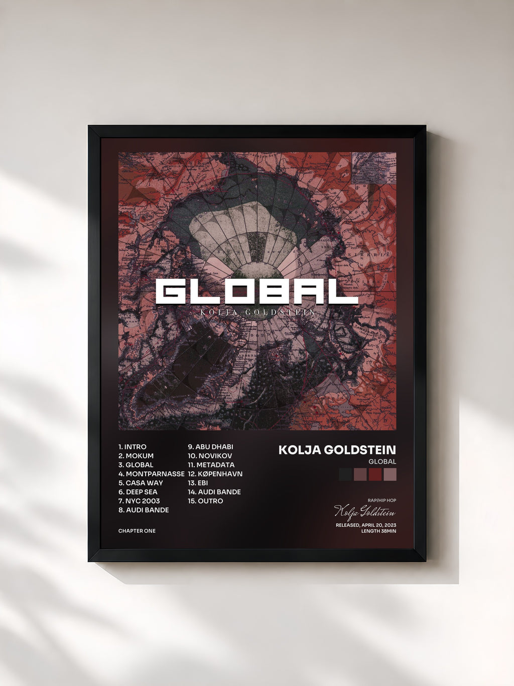 #noir Tableau de l'album GLOBAL de Kolja Goldstein, cadre noir, imprimé et encadré en France