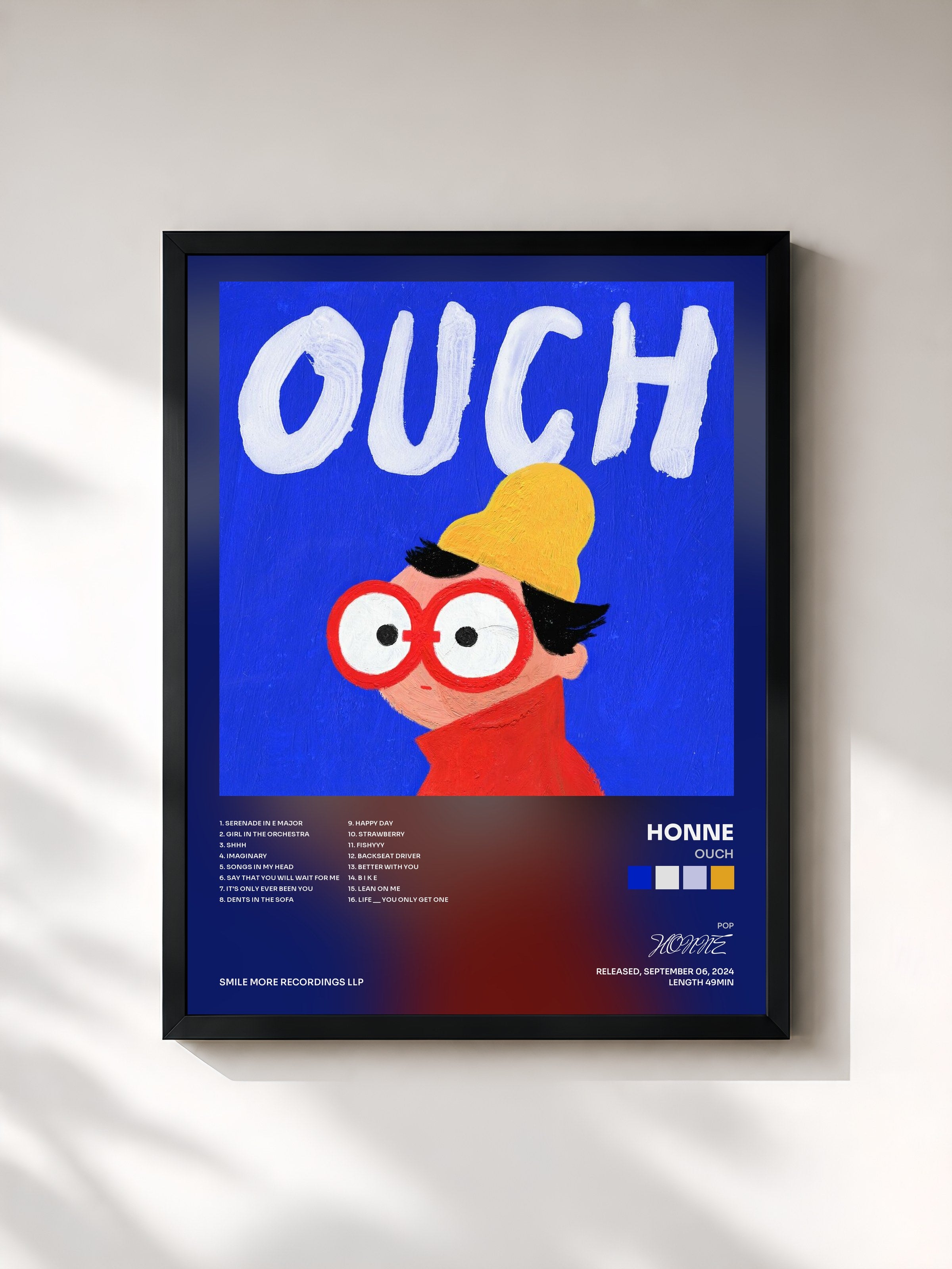 #noir Tableau de l'album OUCH de HONNE, cadre noir, imprimé et encadré en France