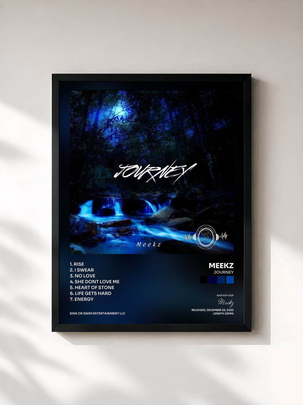 #noir Tableau de l'album Journey de Meekz, cadre noir, imprimé et encadré en France