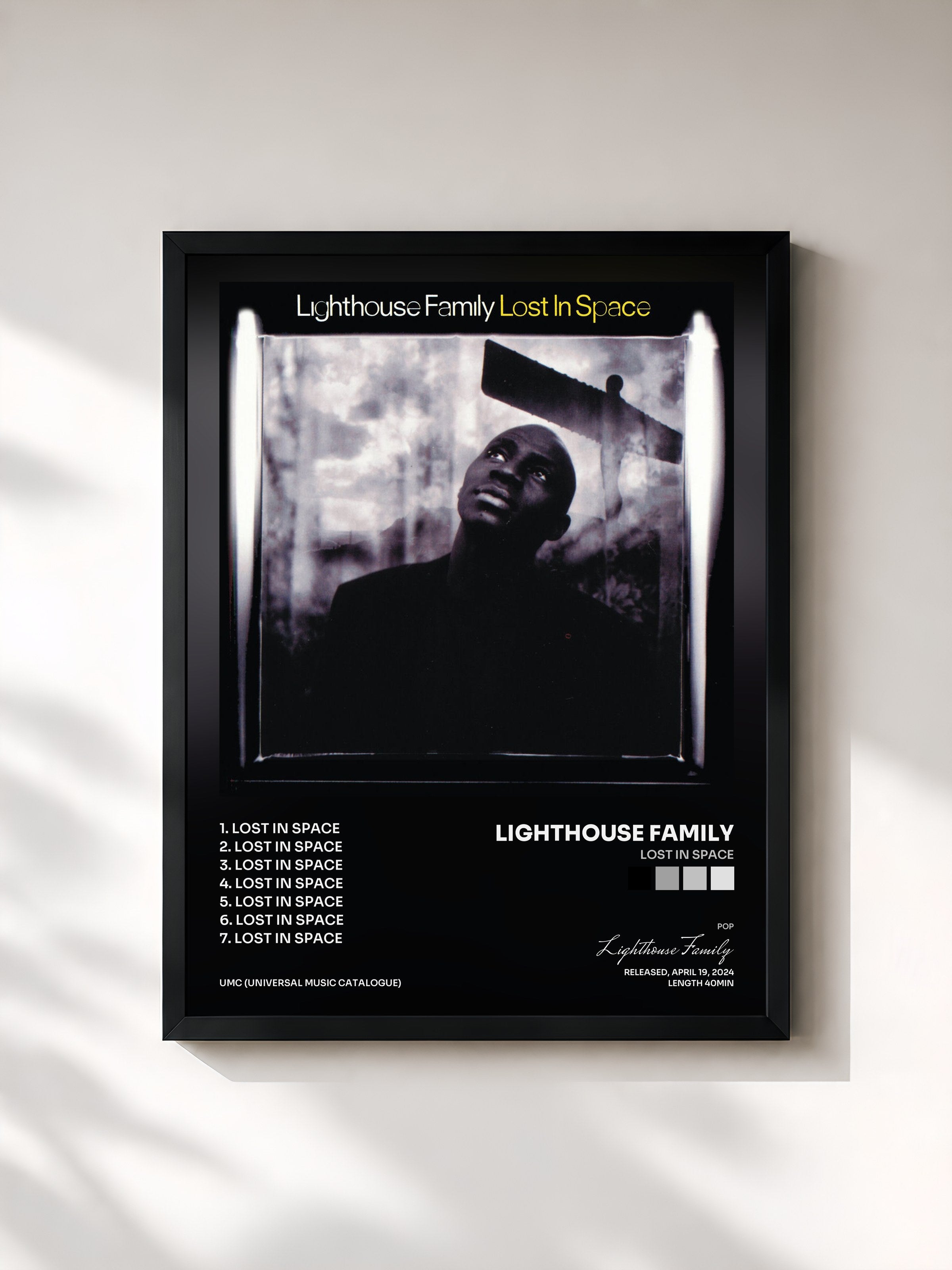 #noir Tableau de l'album Lost In Space de Lighthouse Family, cadre noir, imprimé et encadré en France