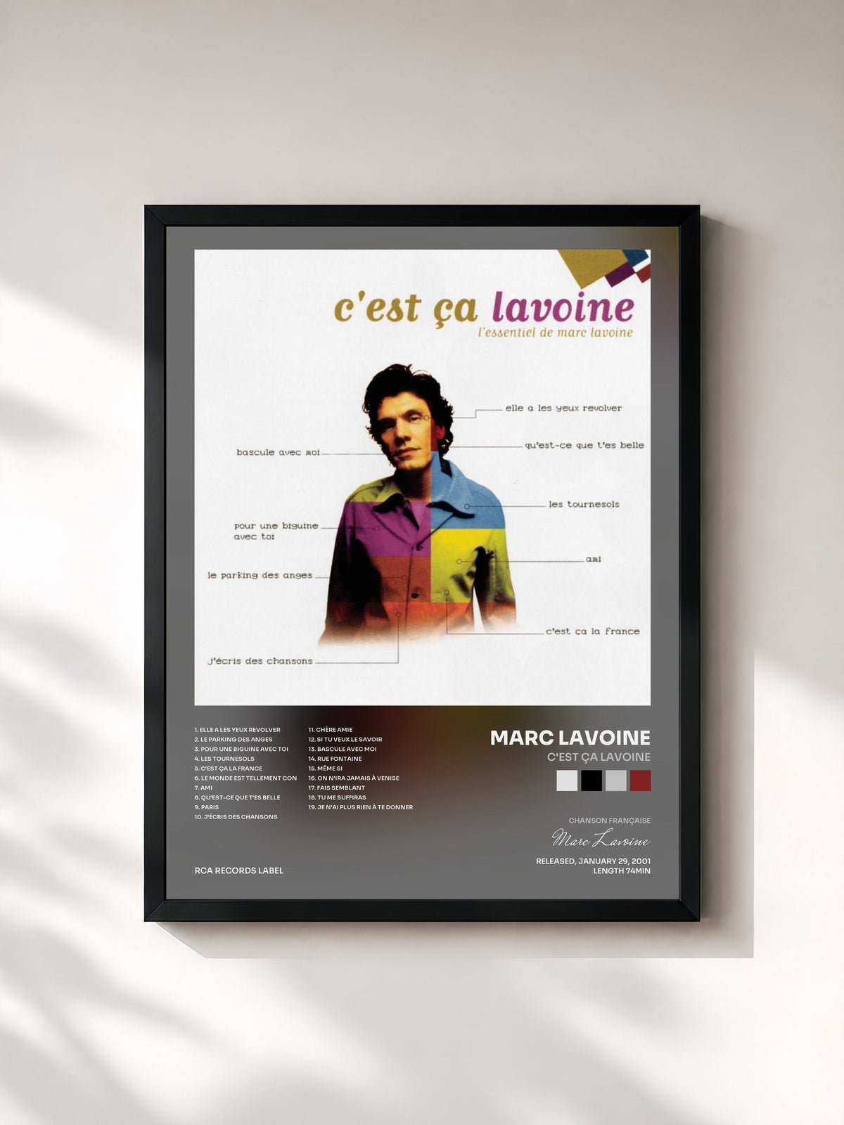 #noir Tableau de l'album C'est ça Lavoine de Marc Lavoine, cadre noir, imprimé et encadré en France