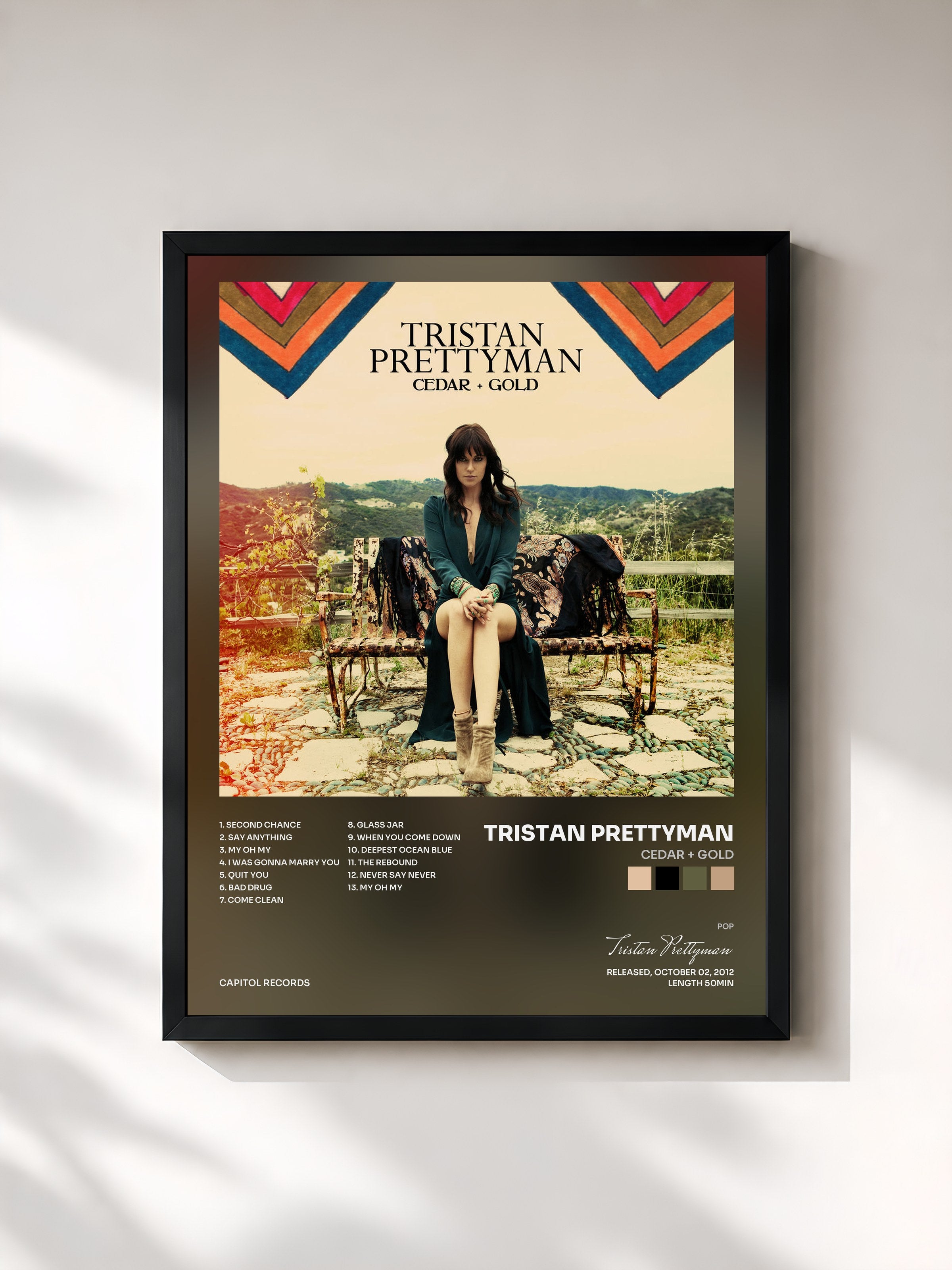 #noir Tableau de l'album Cedar + Gold de Tristan Prettyman, cadre noir, imprimé et encadré en France
