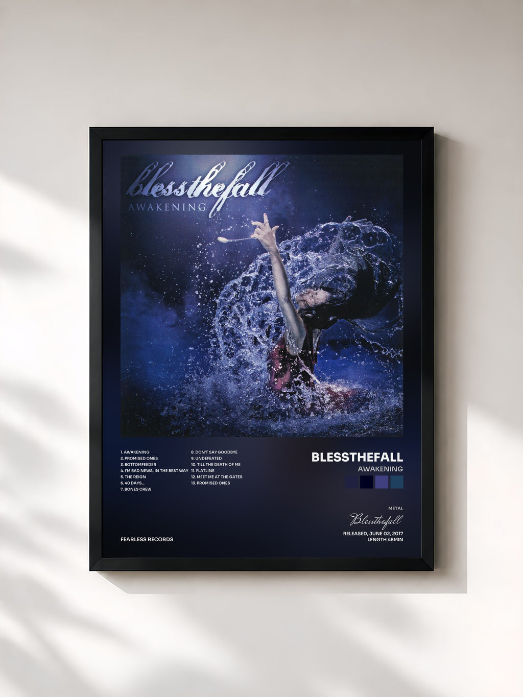 #noir Tableau de l'album Awakening de Blessthefall, cadre noir, imprimé et encadré en France
