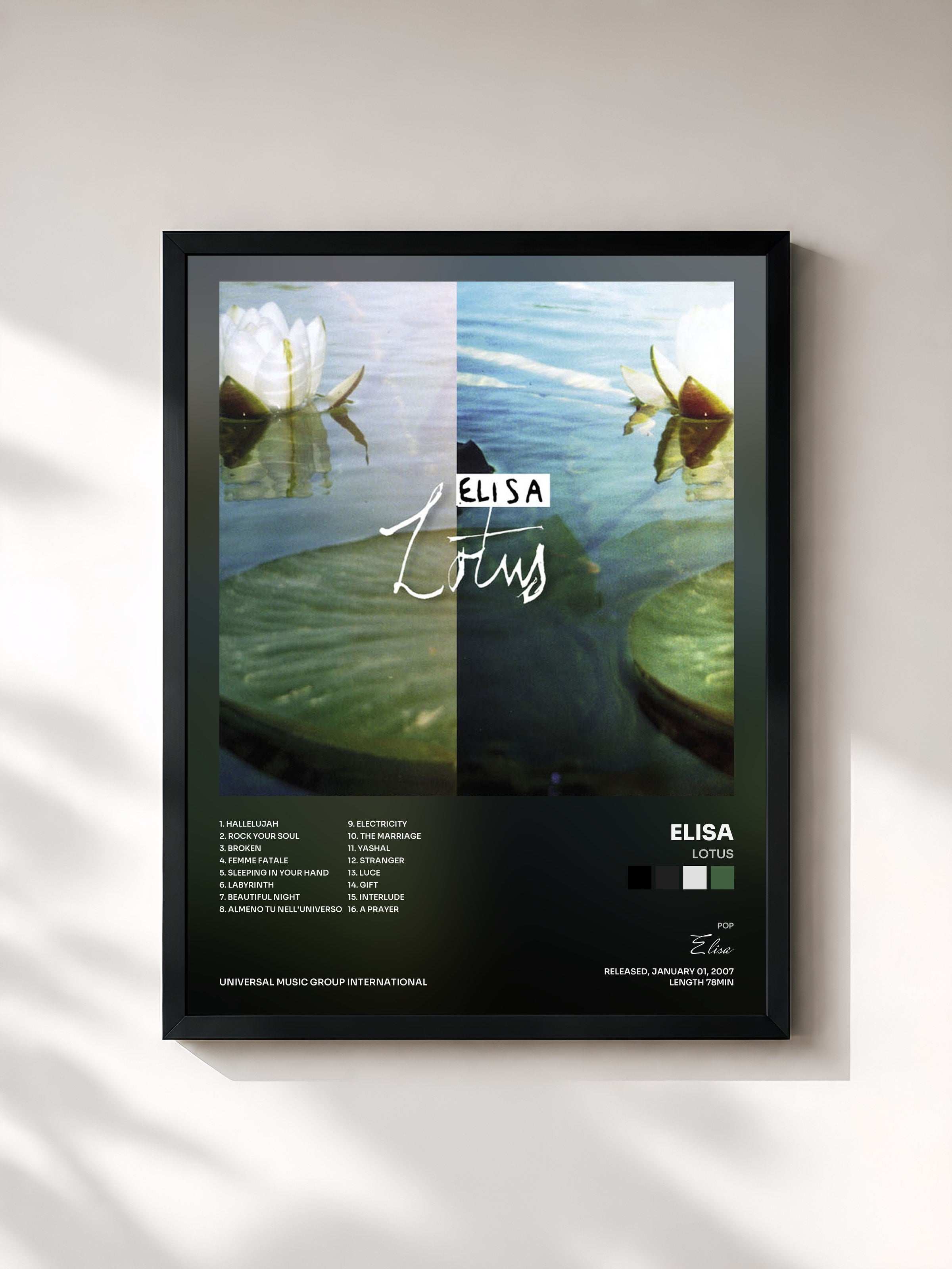 #noir Tableau de l'album Lotus de Elisa, cadre noir, imprimé et encadré en France