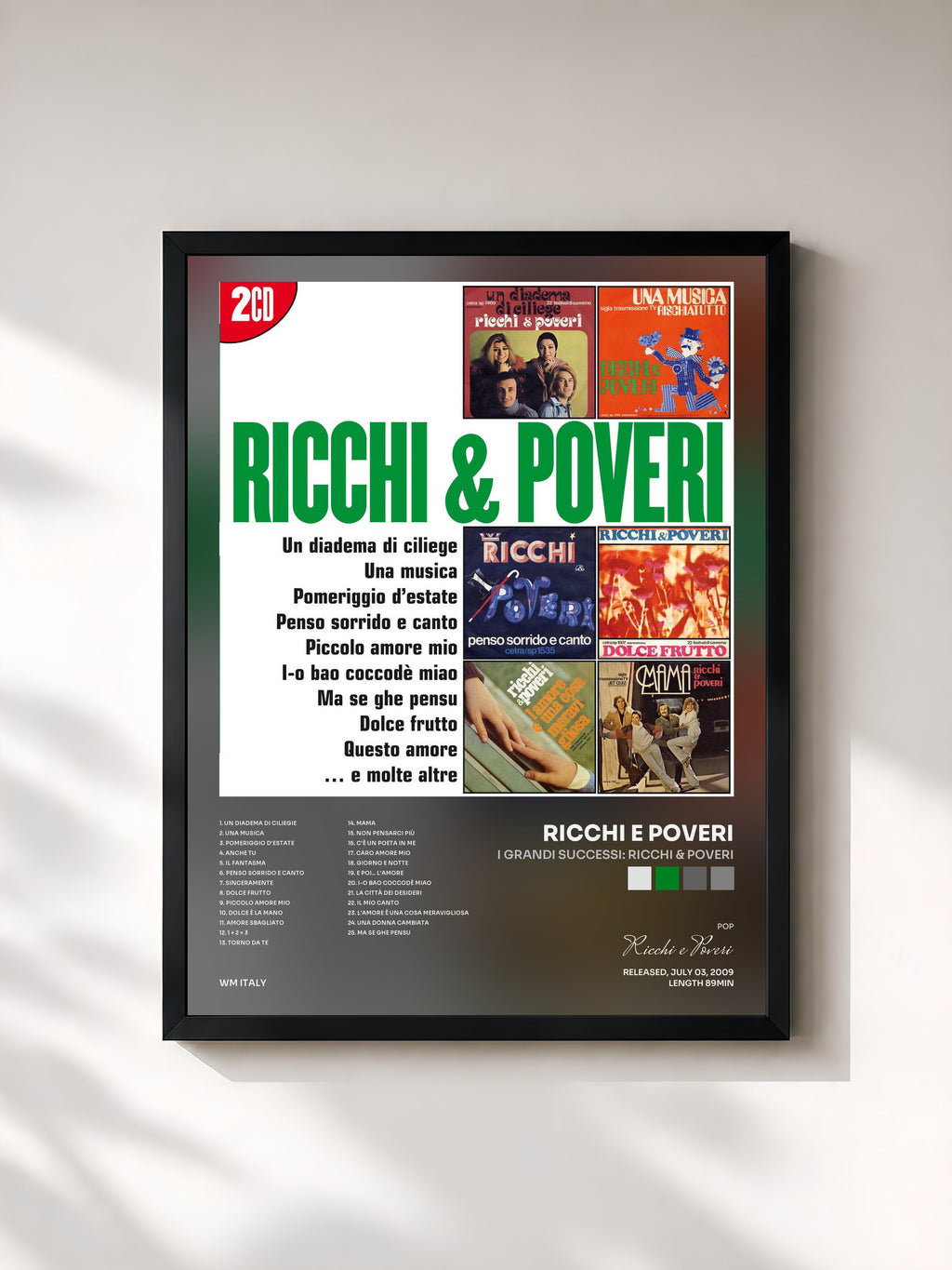 #noir Tableau de l'album I Grandi Successi: Ricchi & Poveri de Ricchi e Poveri, cadre noir, imprimé et encadré en France