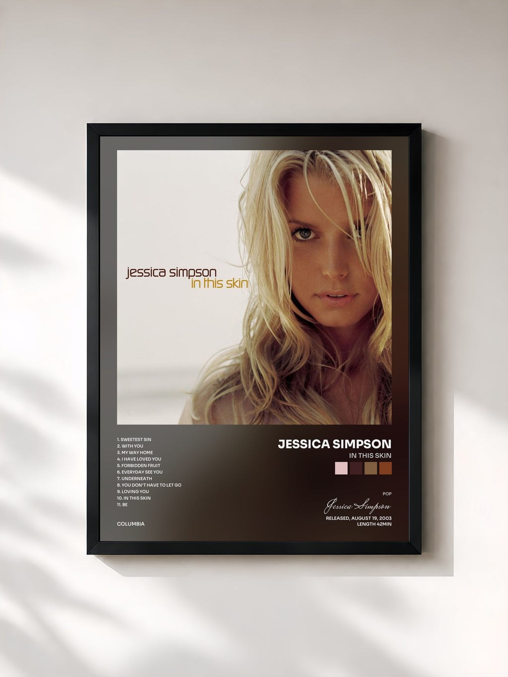 #noir Tableau de l'album In This Skin de Jessica Simpson, cadre noir, imprimé et encadré en France