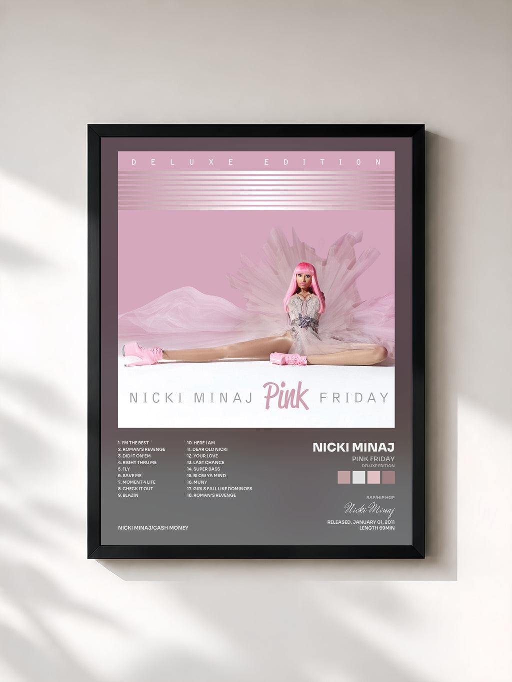#noir Tableau de l'album Pink Friday (Deluxe Edition) de Nicki Minaj, cadre noir, imprimé et encadré en France