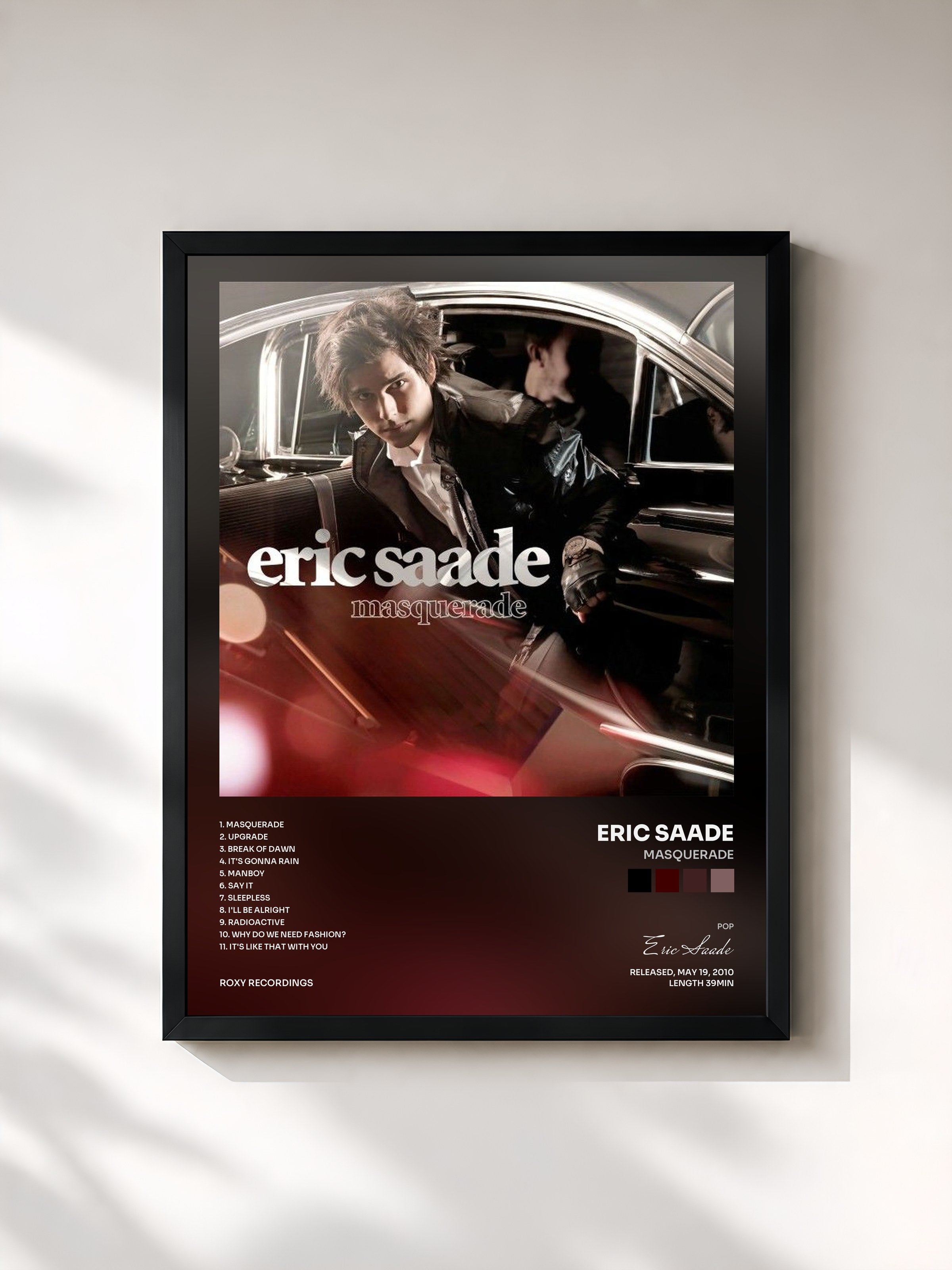 #noir Tableau de l'album Masquerade de Eric Saade, cadre noir, imprimé et encadré en France