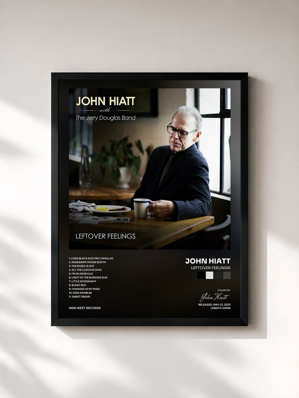 #noir Tableau de l'album Leftover Feelings de John Hiatt, cadre noir, imprimé et encadré en France