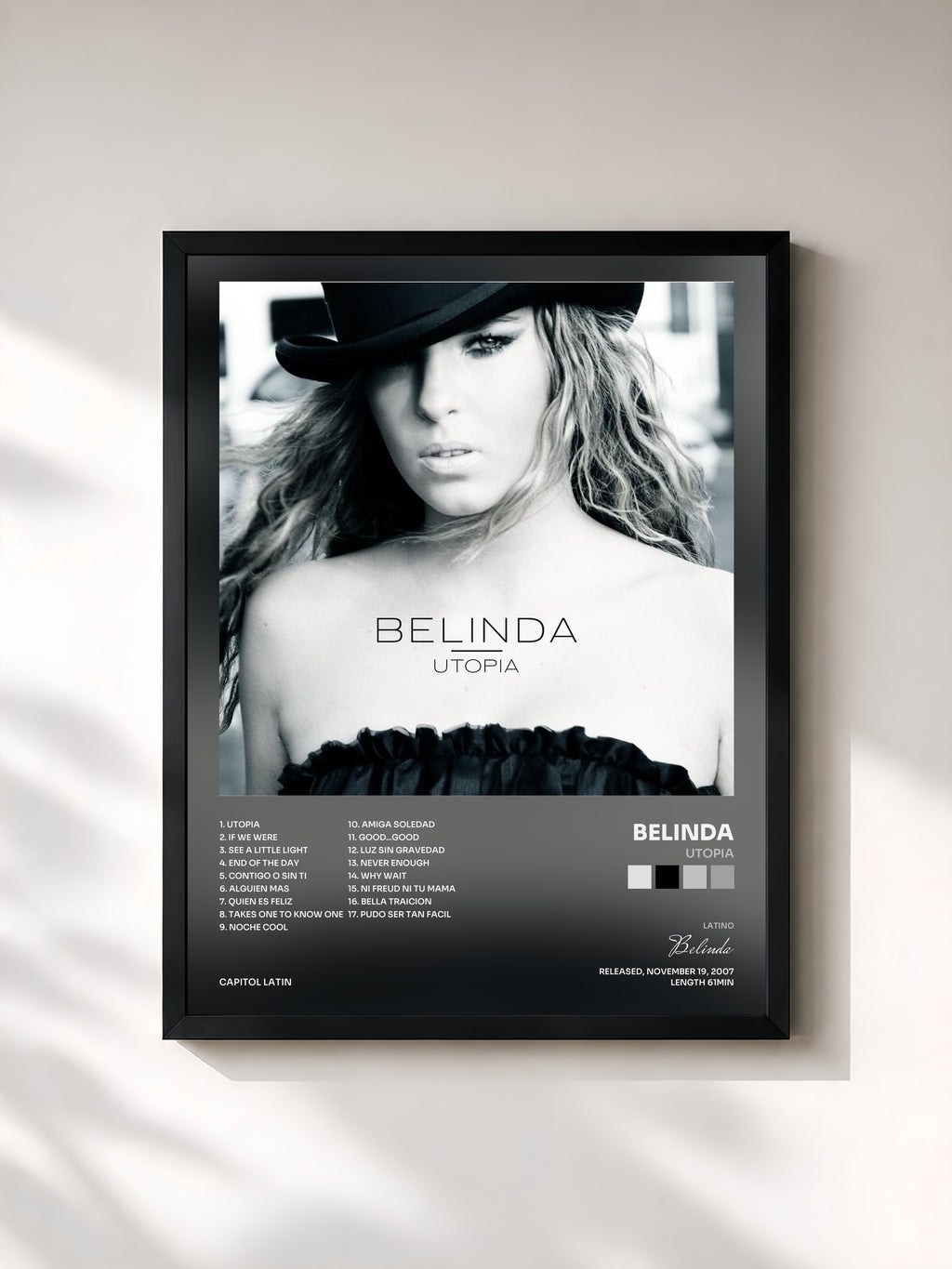 #noir Tableau de l'album Utopia de Belinda, cadre noir, imprimé et encadré en France