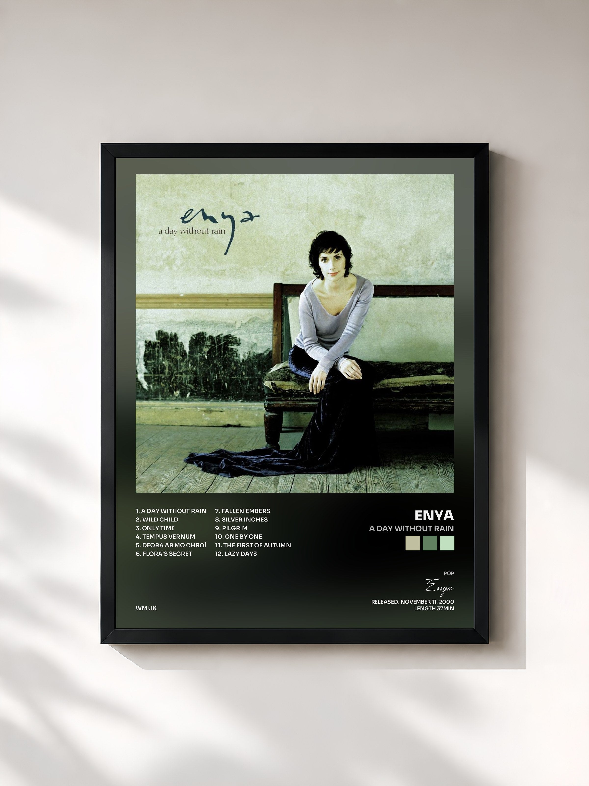 #noir Tableau de l'album A Day Without Rain de Enya, cadre noir, imprimé et encadré en France