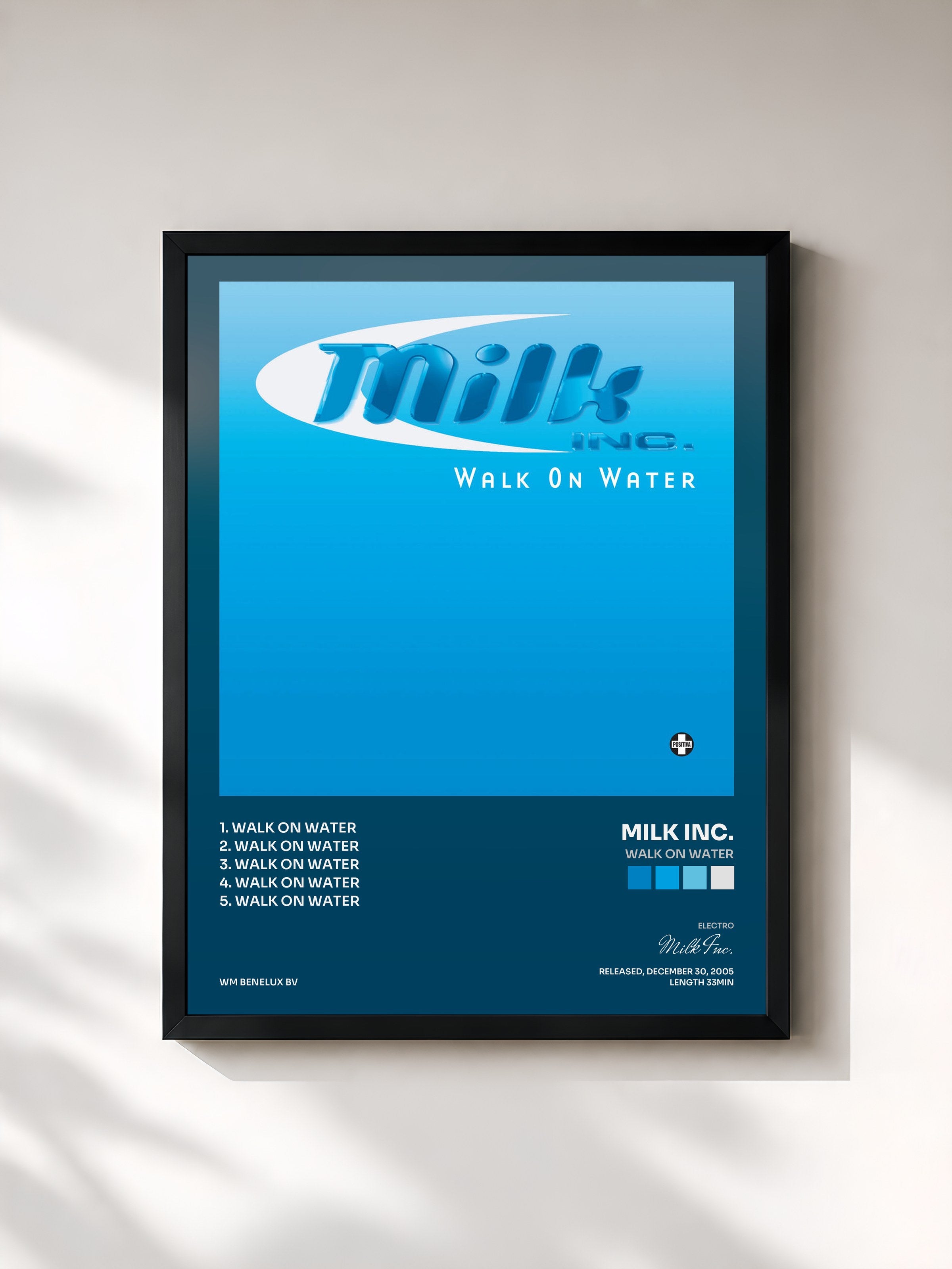 #noir Tableau de l'album Walk On Water de Milk Inc., cadre noir, imprimé et encadré en France
