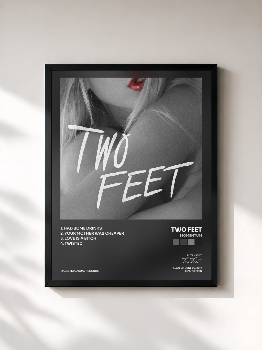 #noir Tableau de l'album Momentum de Two Feet, cadre noir, imprimé et encadré en France