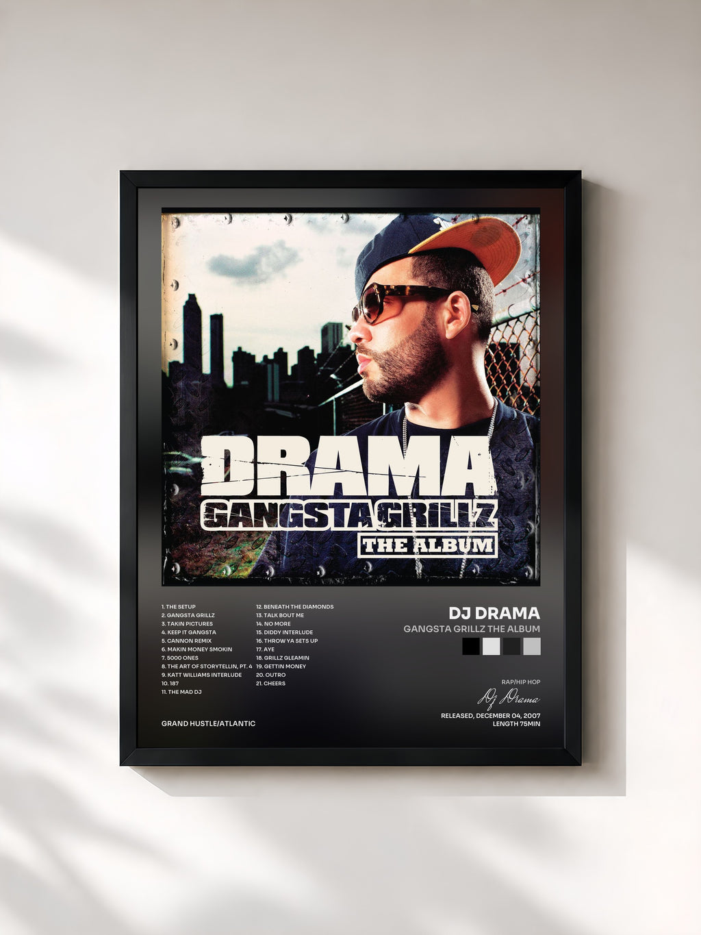 #noir Tableau de l'album Gangsta Grillz The Album de Dj Drama, cadre noir, imprimé et encadré en France