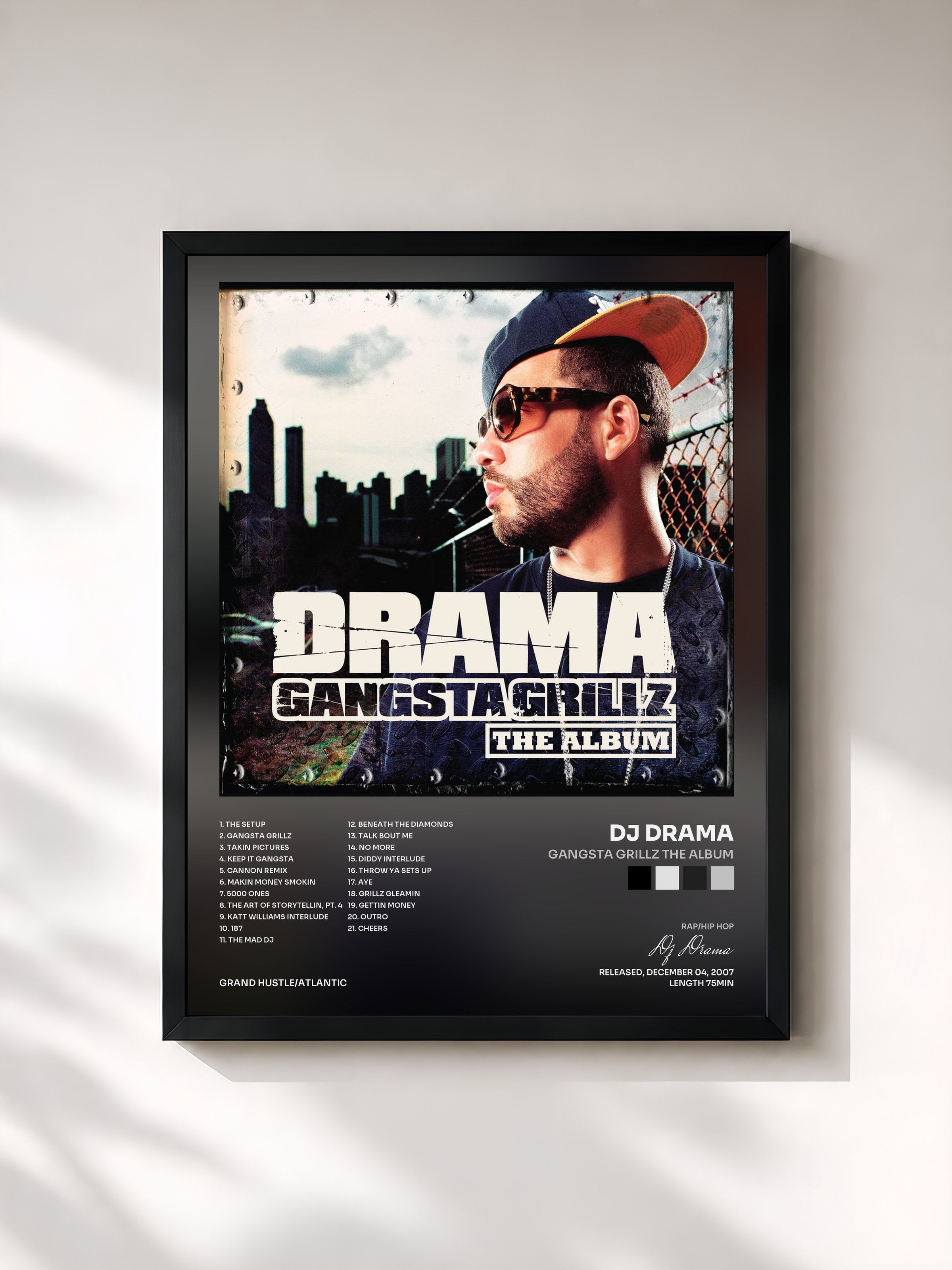 #noir Tableau de l'album Gangsta Grillz The Album de Dj Drama, cadre noir, imprimé et encadré en France