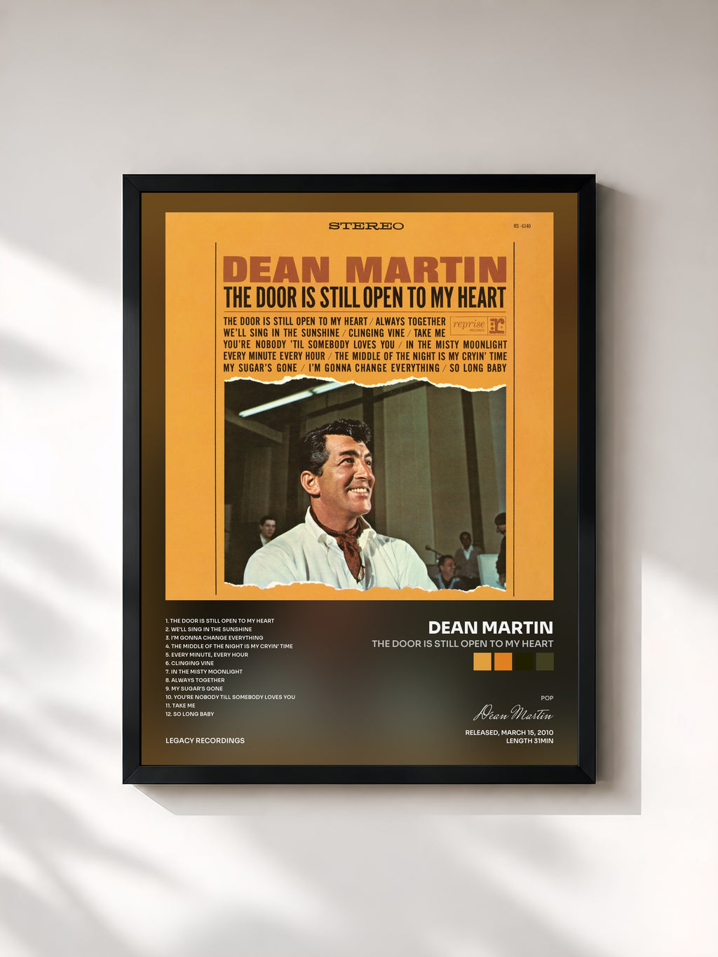 #noir Tableau de l'album The Door Is Still Open to My Heart de Dean Martin, cadre noir, imprimé et encadré en France