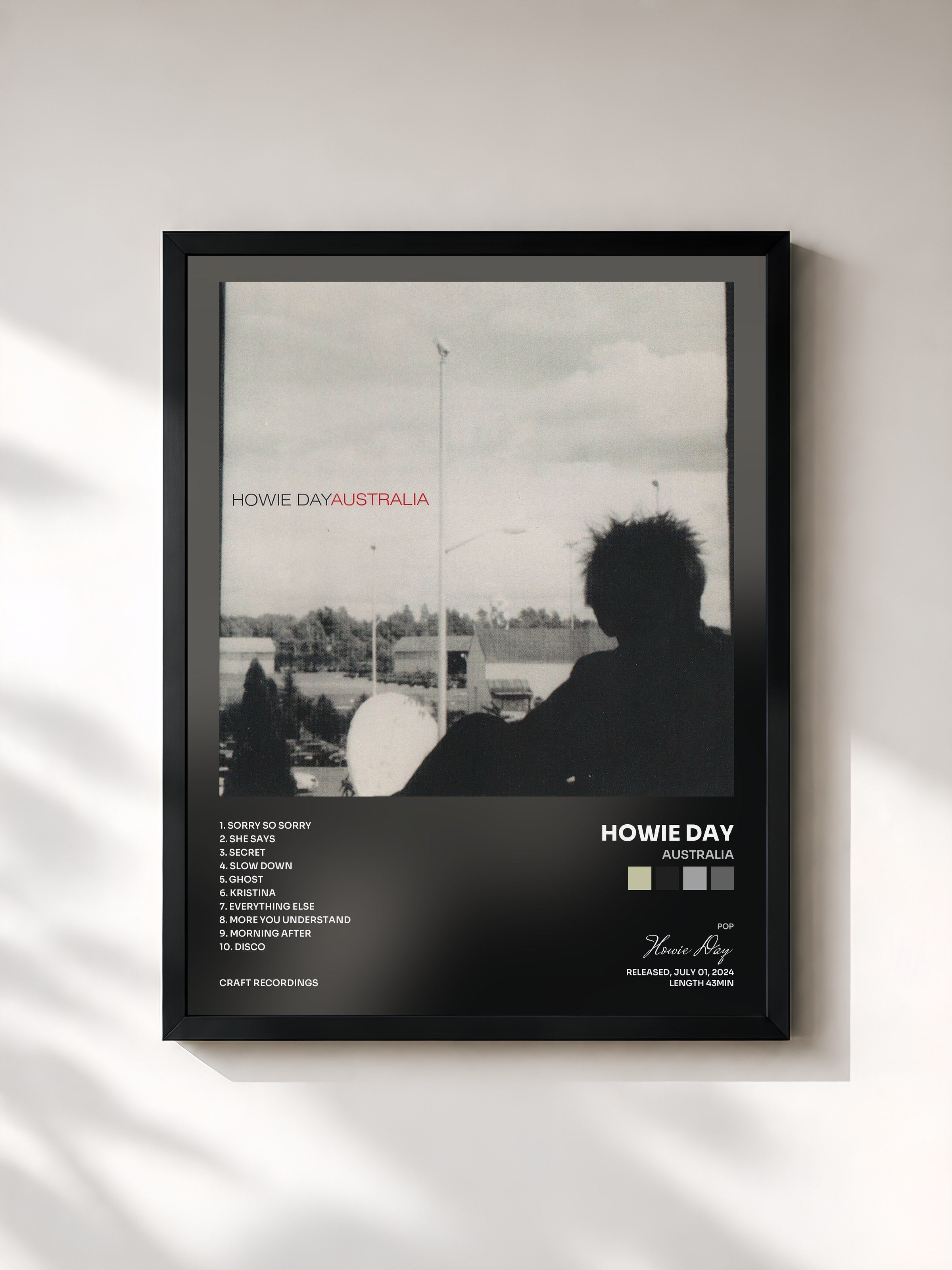 #noir Tableau de l'album Australia de Howie Day, cadre noir, imprimé et encadré en France