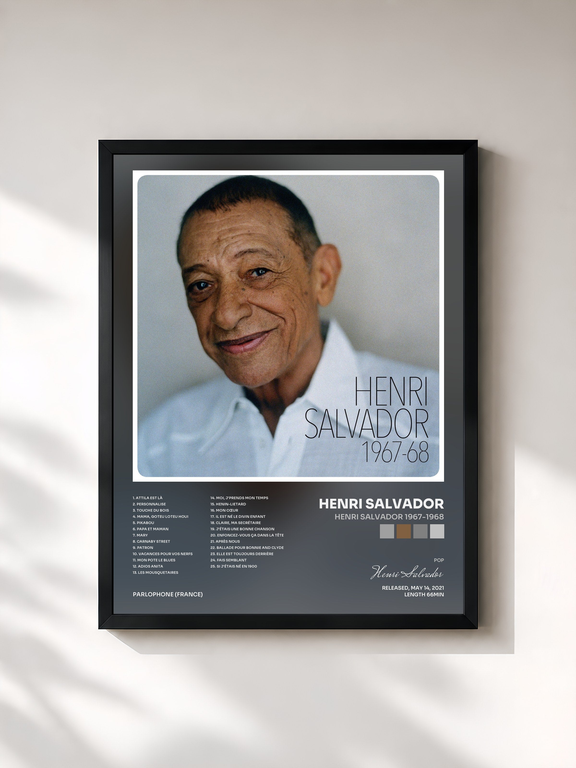 #noir Tableau de l'album Henri Salvador 1967-1968 de Henri Salvador, cadre noir, imprimé et encadré en France