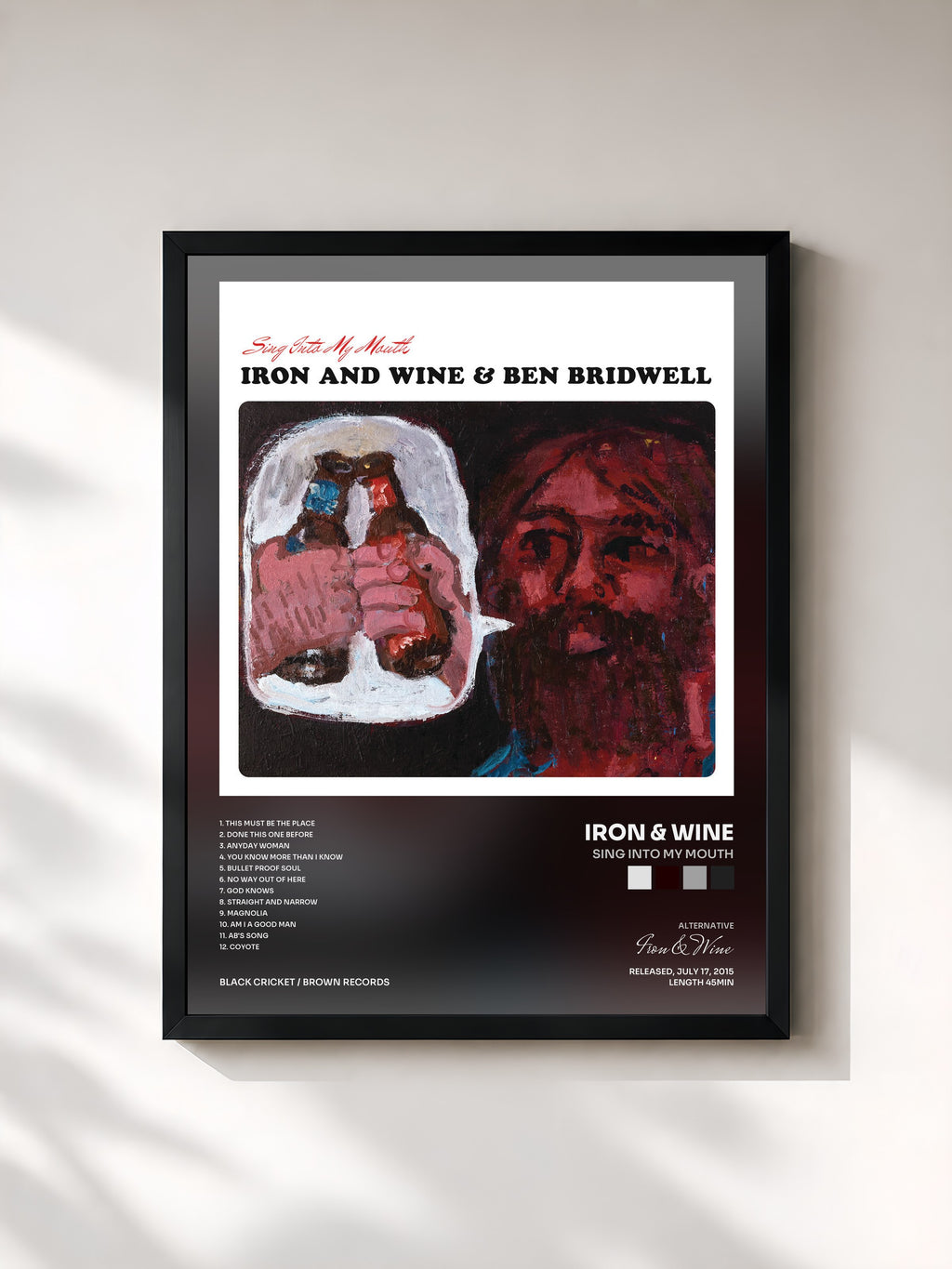 #noir Tableau de l'album Sing Into My Mouth de Iron & Wine, cadre noir, imprimé et encadré en France