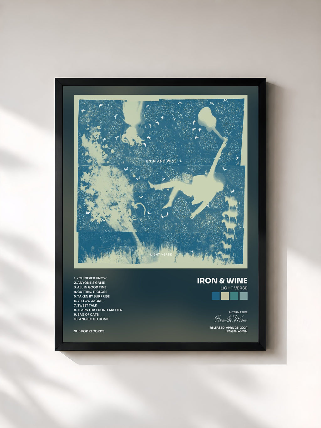 #noir Tableau de l'album Light Verse de Iron & Wine, cadre noir, imprimé et encadré en France