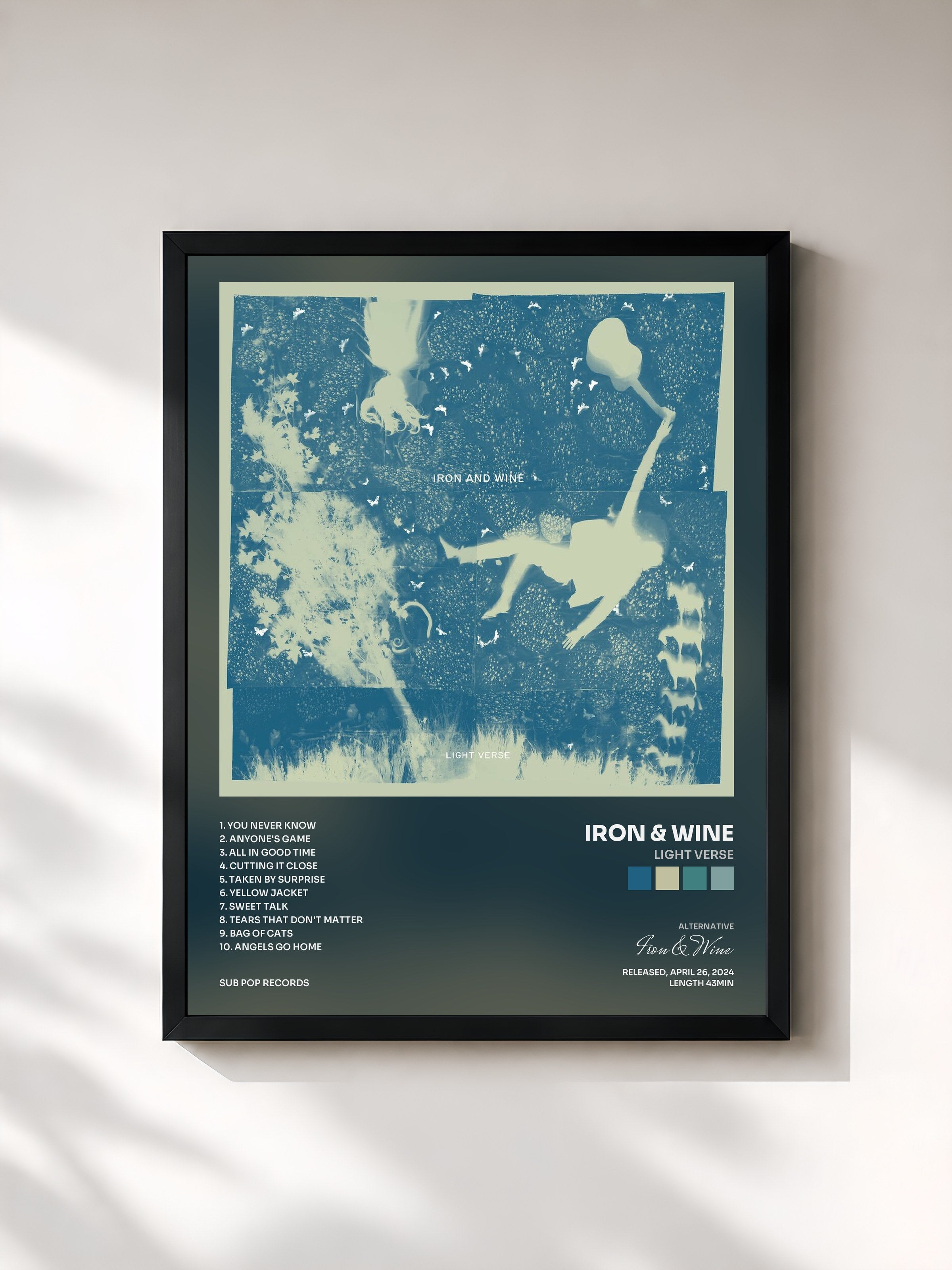 #noir Tableau de l'album Light Verse de Iron & Wine, cadre noir, imprimé et encadré en France