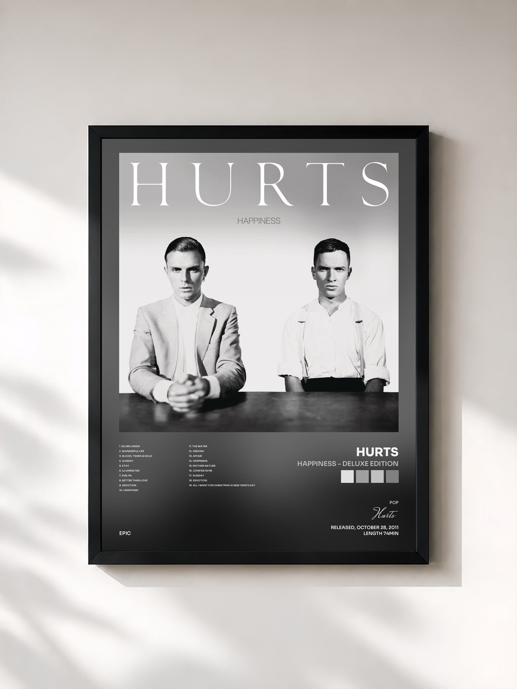 #noir Tableau de l'album Happiness - Deluxe Edition de Hurts, cadre noir, imprimé et encadré en France