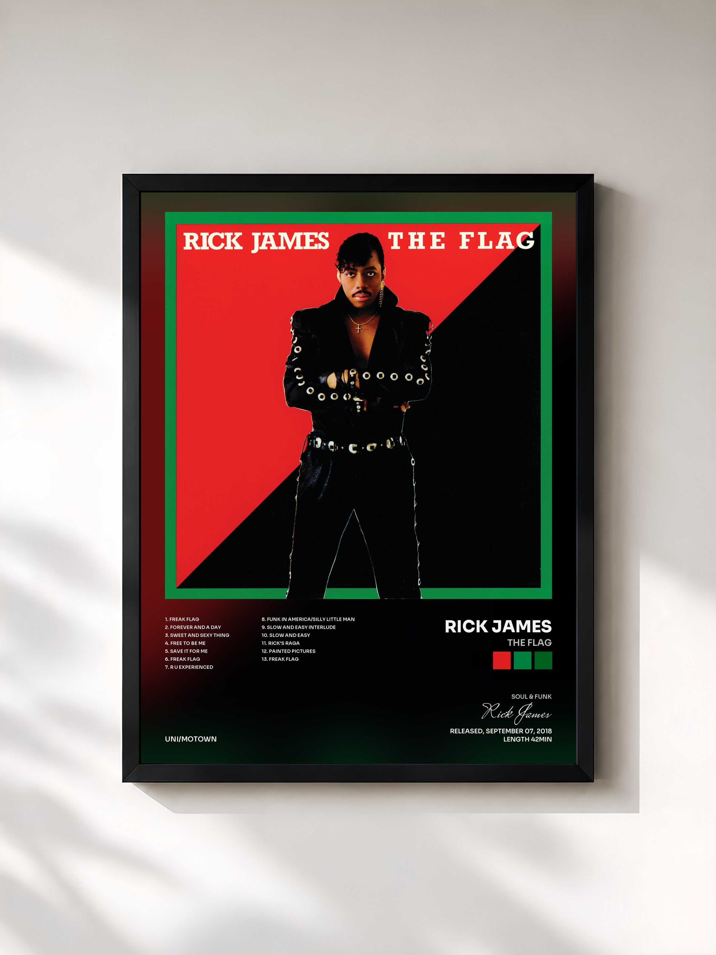 #noir Tableau de l'album The Flag de Rick James, cadre noir, imprimé et encadré en France