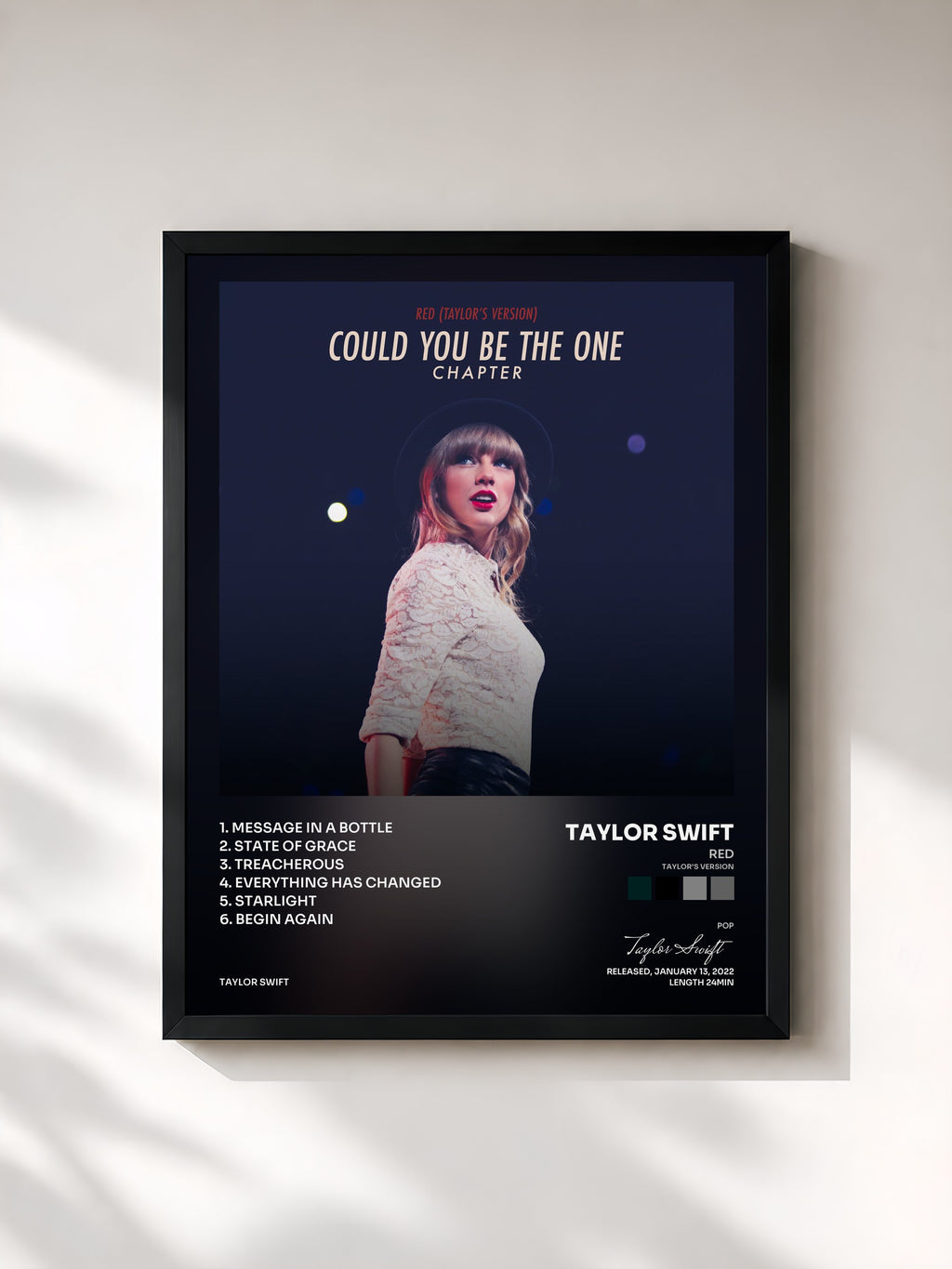 #noir Tableau de l'album Red (Taylor’s Version): Could You Be The One Chapter de Taylor Swift, cadre noir, imprimé et encadré en France