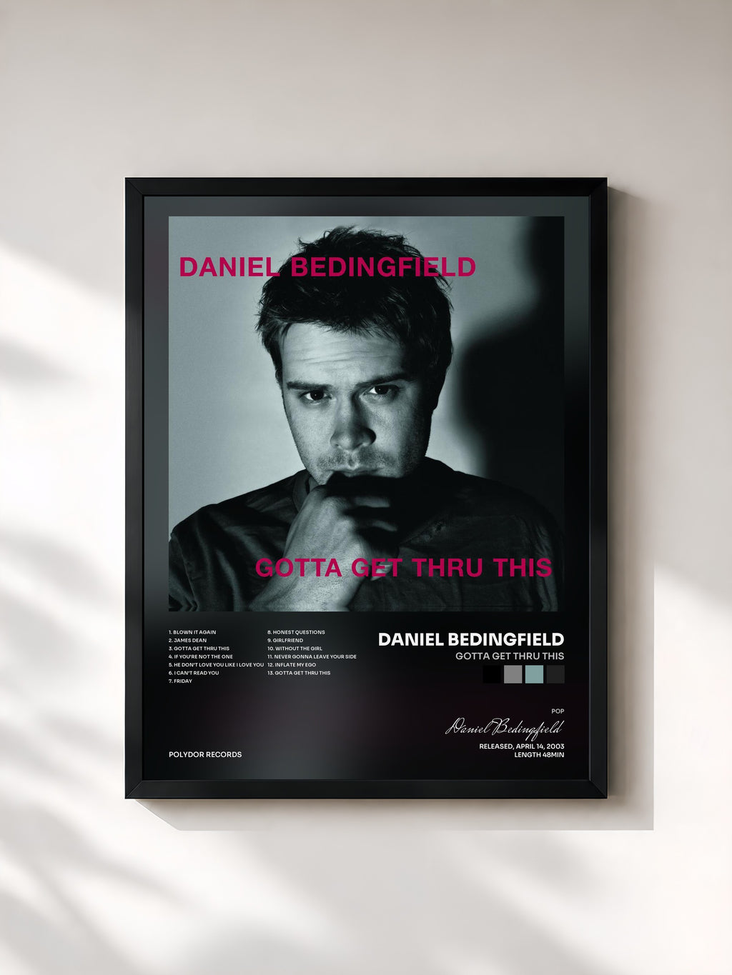 #noir Tableau de l'album Gotta Get Thru This de Daniel Bedingfield, cadre noir, imprimé et encadré en France