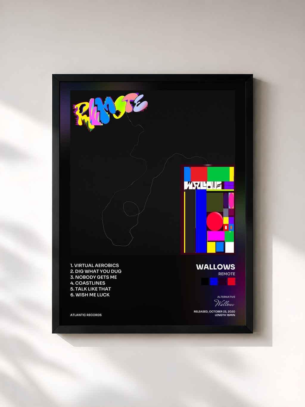 #noir Tableau de l'album Remote de Wallows, cadre noir, imprimé et encadré en France