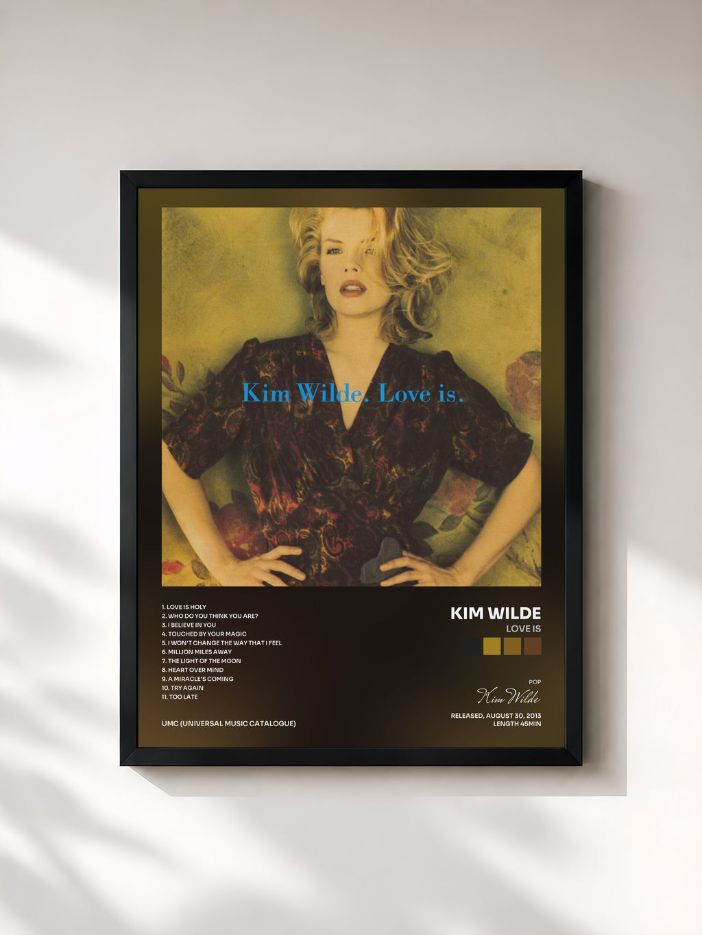 #noir Tableau de l'album Love Is de Kim Wilde, cadre noir, imprimé et encadré en France