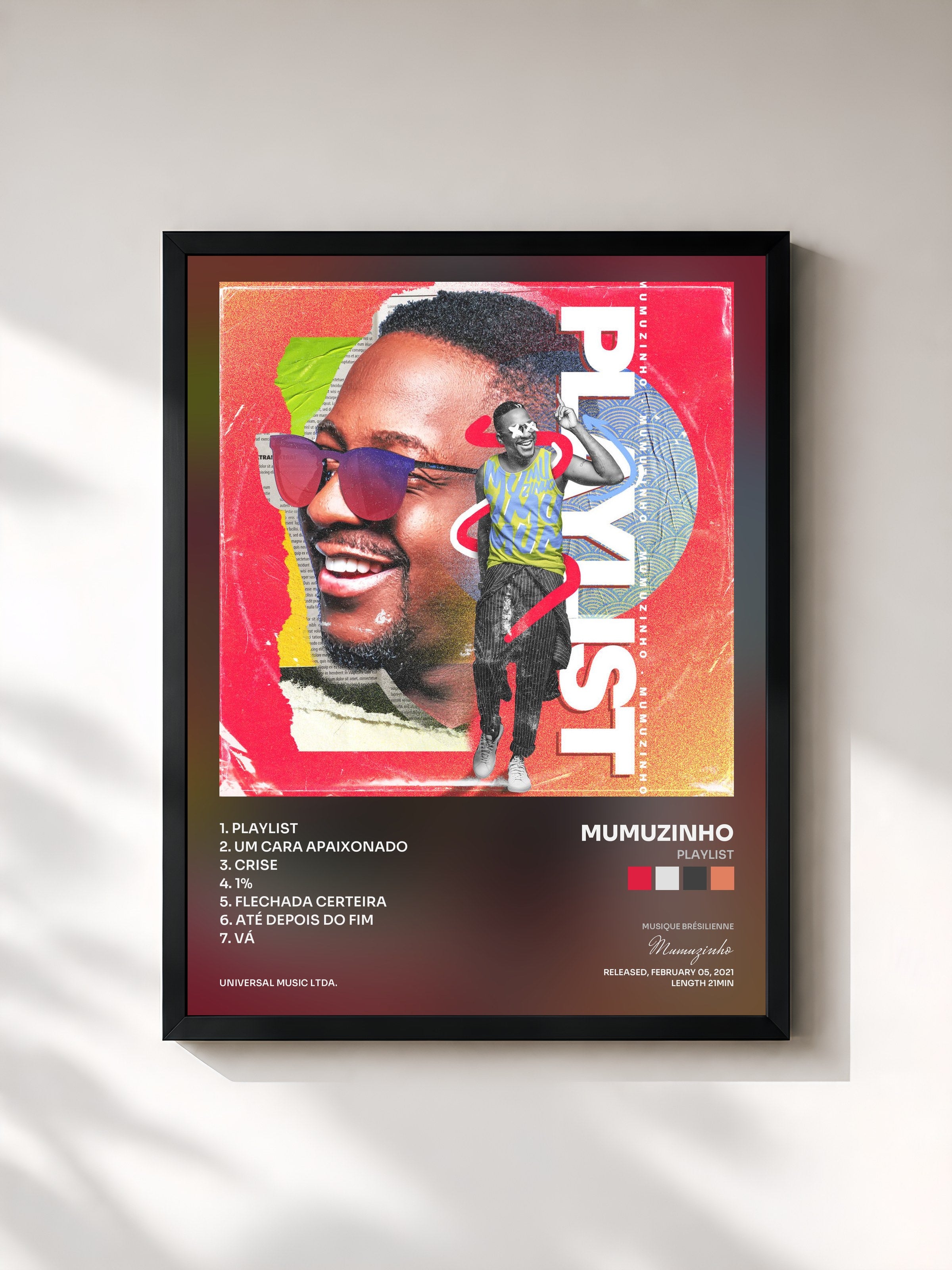 #noir Tableau de l'album Playlist de Mumuzinho, cadre noir, imprimé et encadré en France