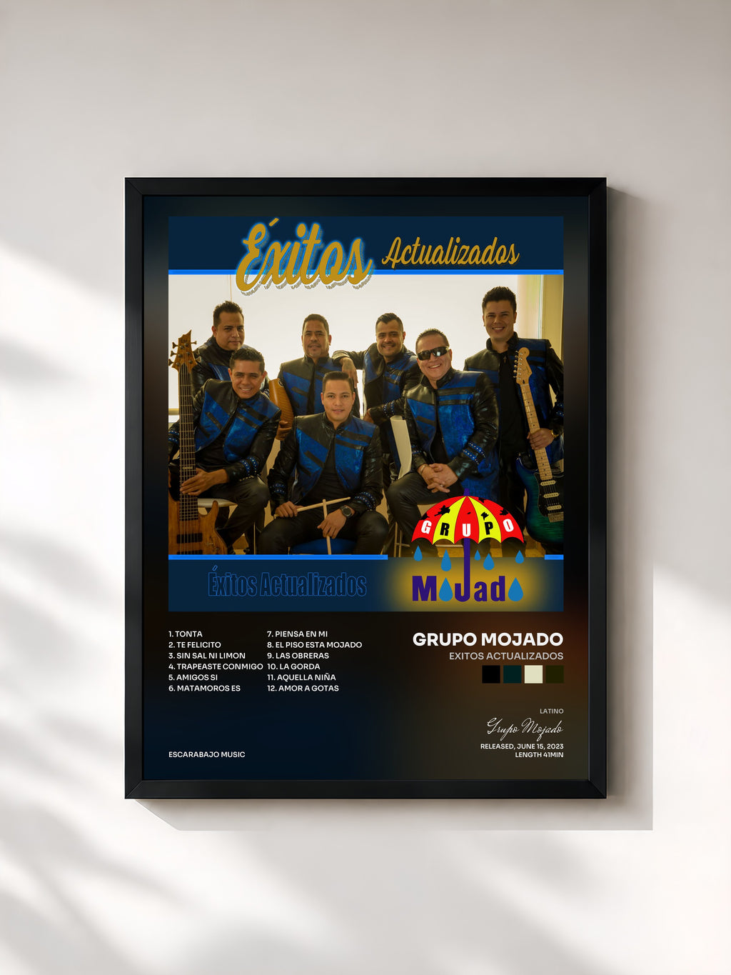 #noir Tableau de l'album Exitos Actualizados de Grupo Mojado, cadre noir, imprimé et encadré en France