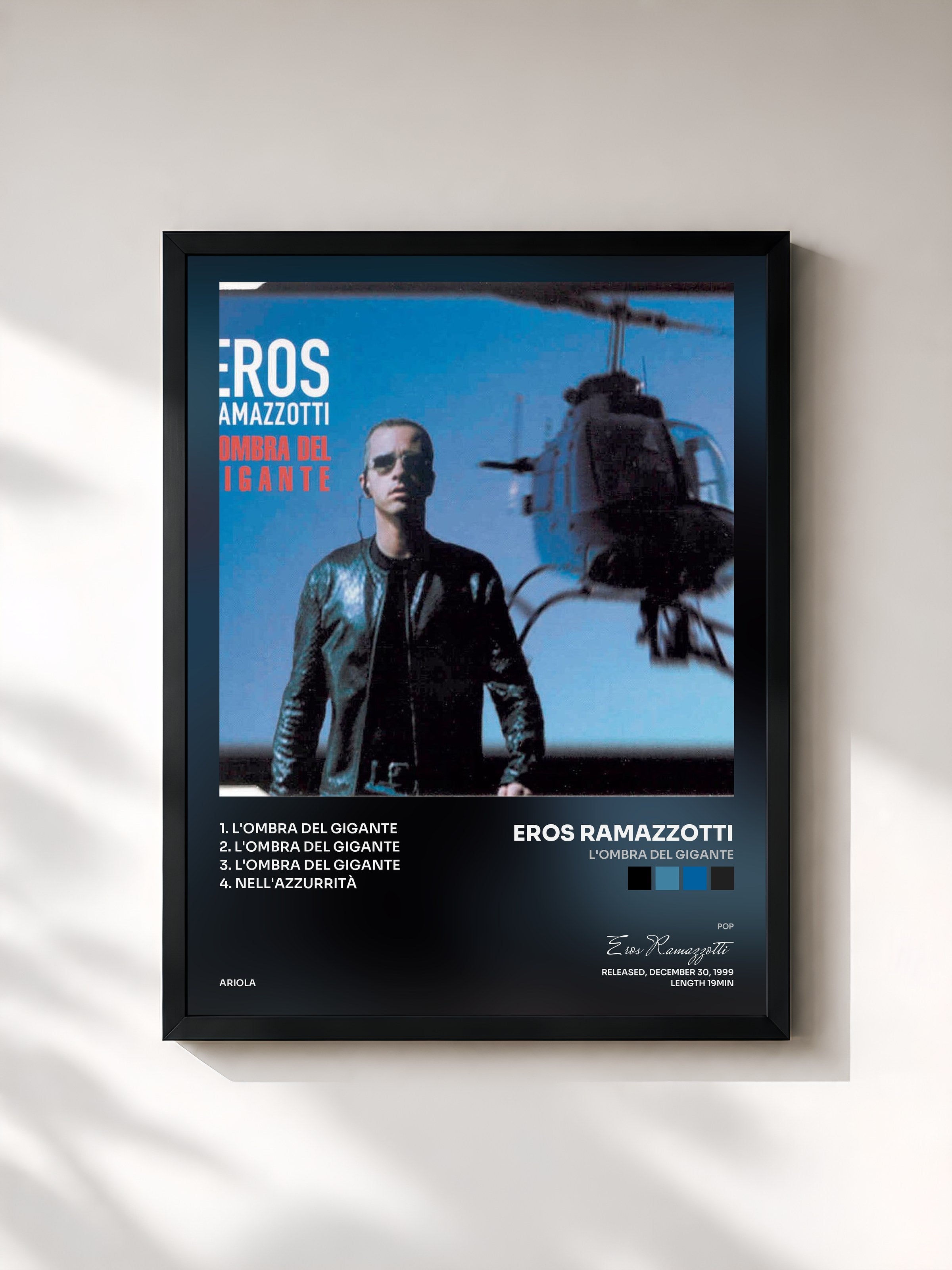 #noir Tableau de l'album L'Ombra Del Gigante de Eros Ramazzotti, cadre noir, imprimé et encadré en France