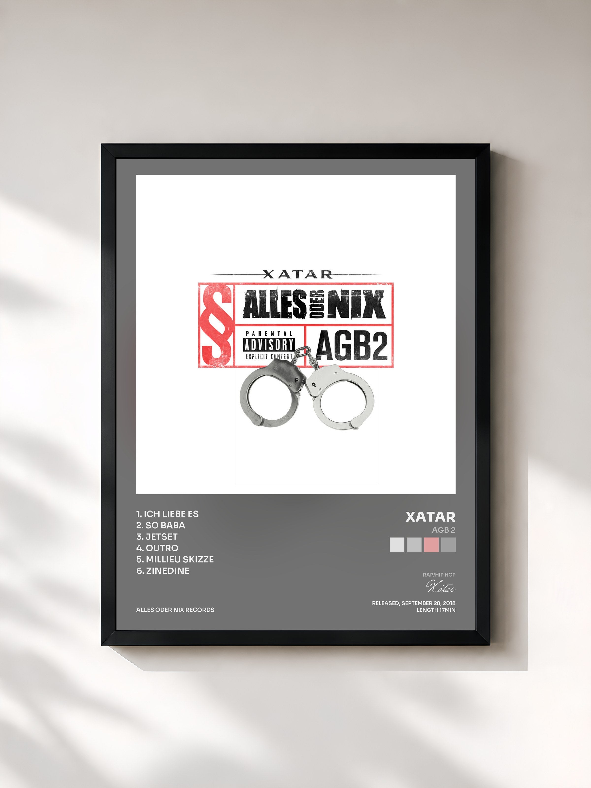 #noir Tableau de l'album AGB 2 de Xatar, cadre noir, imprimé et encadré en France