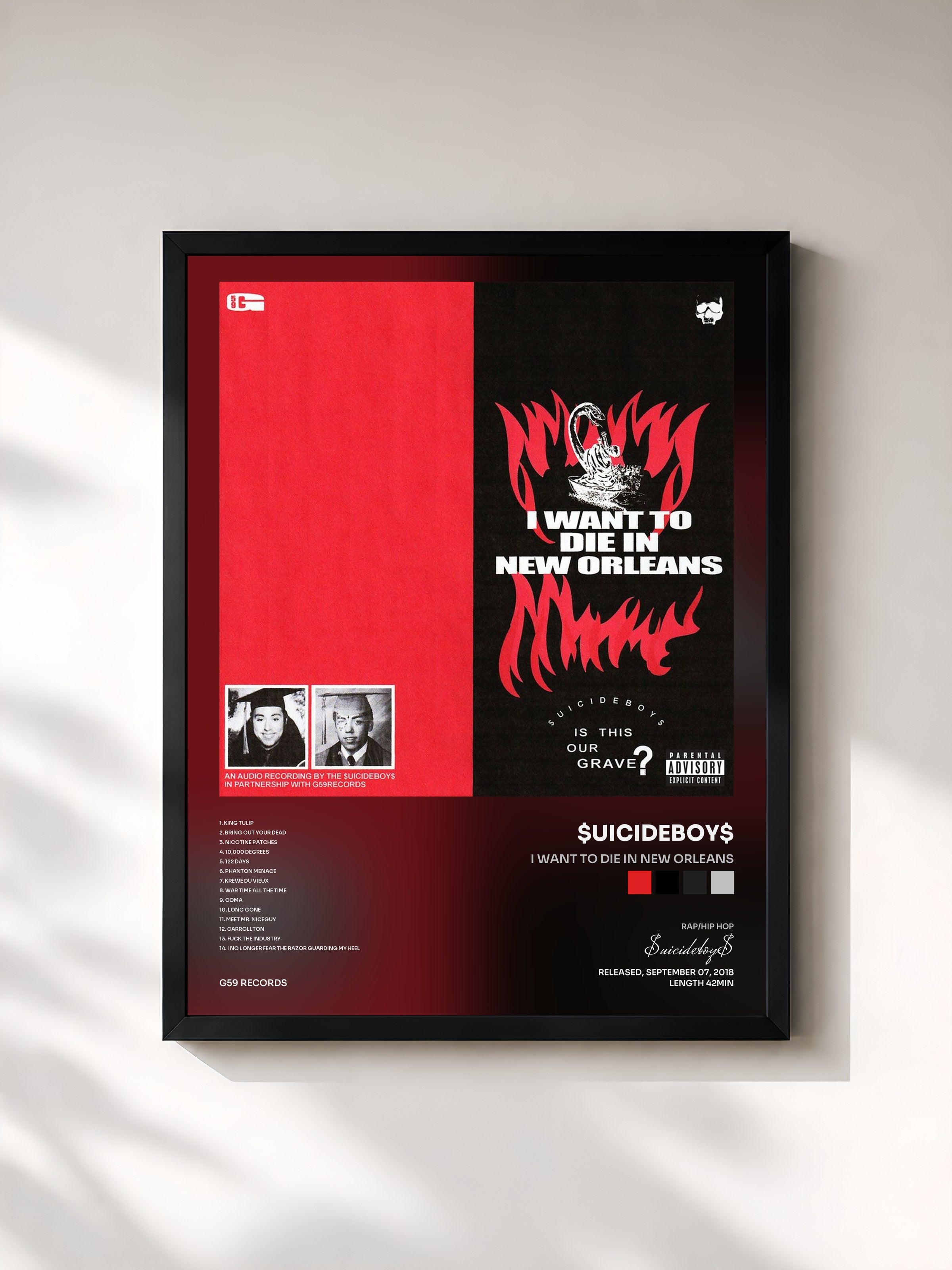 #noir Tableau de l'album I Want to Die in New Orleans de $uicideboy$, cadre noir, imprimé et encadré en France