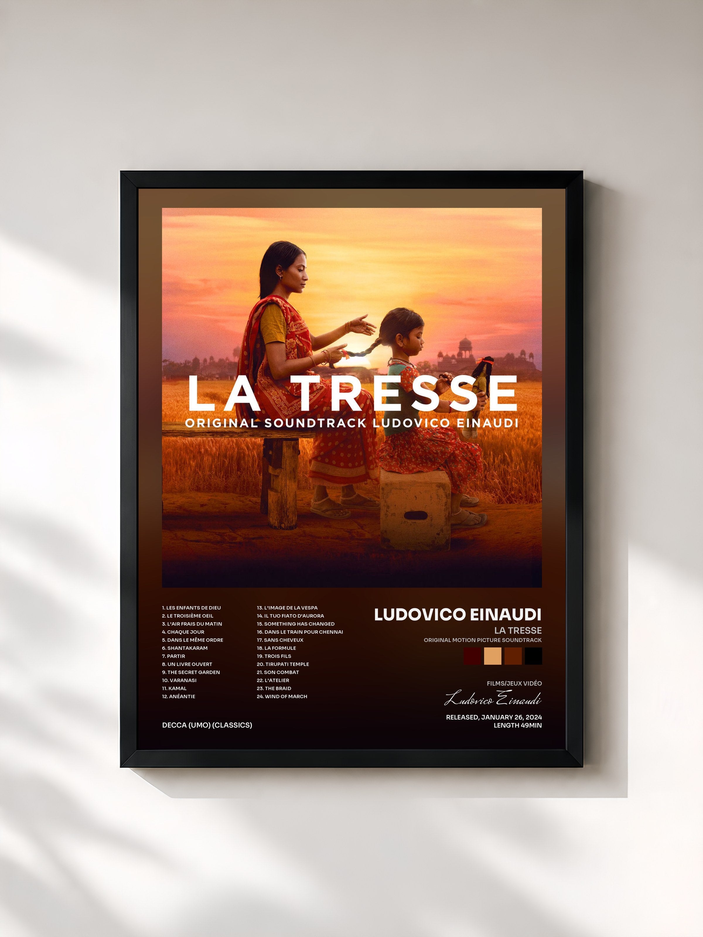 #noir Tableau de l'album La Tresse (Original Motion Picture Soundtrack) de Ludovico Einaudi, cadre noir, imprimé et encadré en France