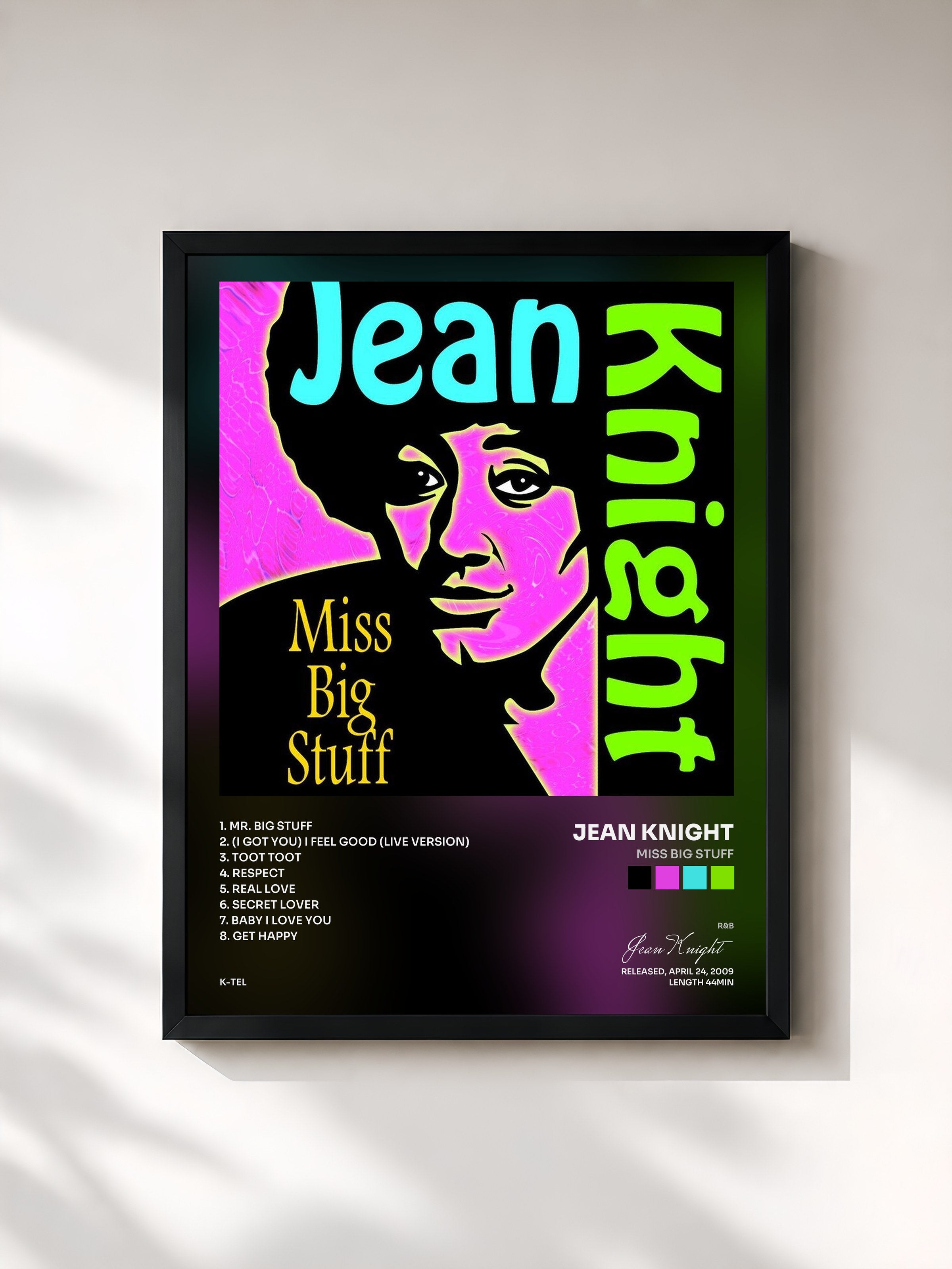 #noir Tableau de l'album Miss Big Stuff de Jean Knight, cadre noir, imprimé et encadré en France