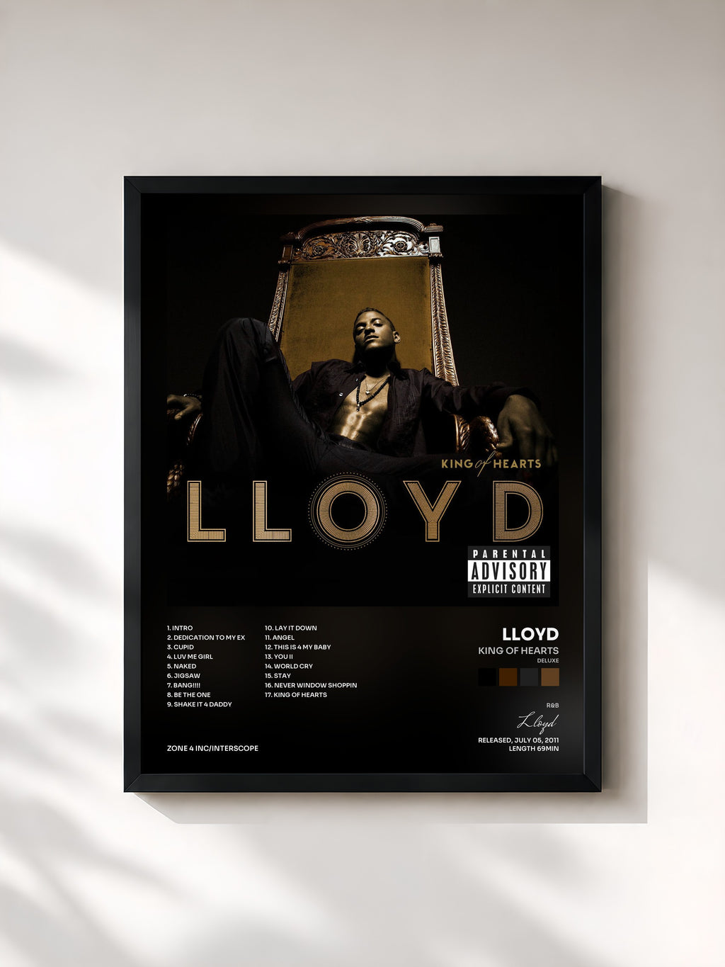 #noir Tableau de l'album King Of Hearts (Deluxe) de Lloyd, cadre noir, imprimé et encadré en France