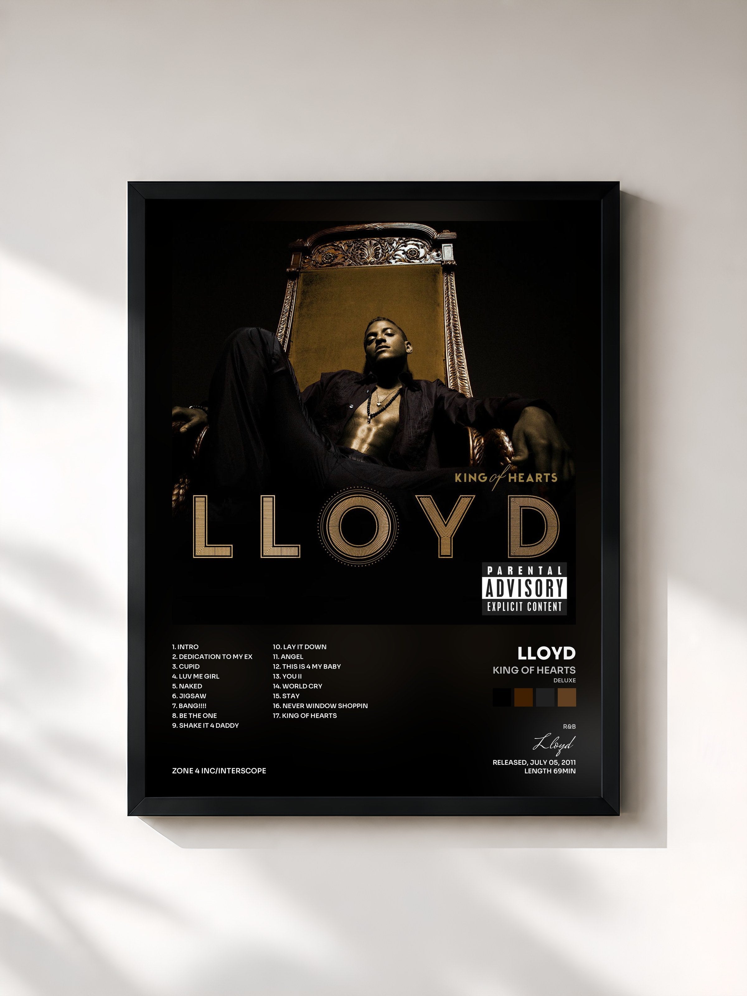 #noir Tableau de l'album King Of Hearts (Deluxe) de Lloyd, cadre noir, imprimé et encadré en France