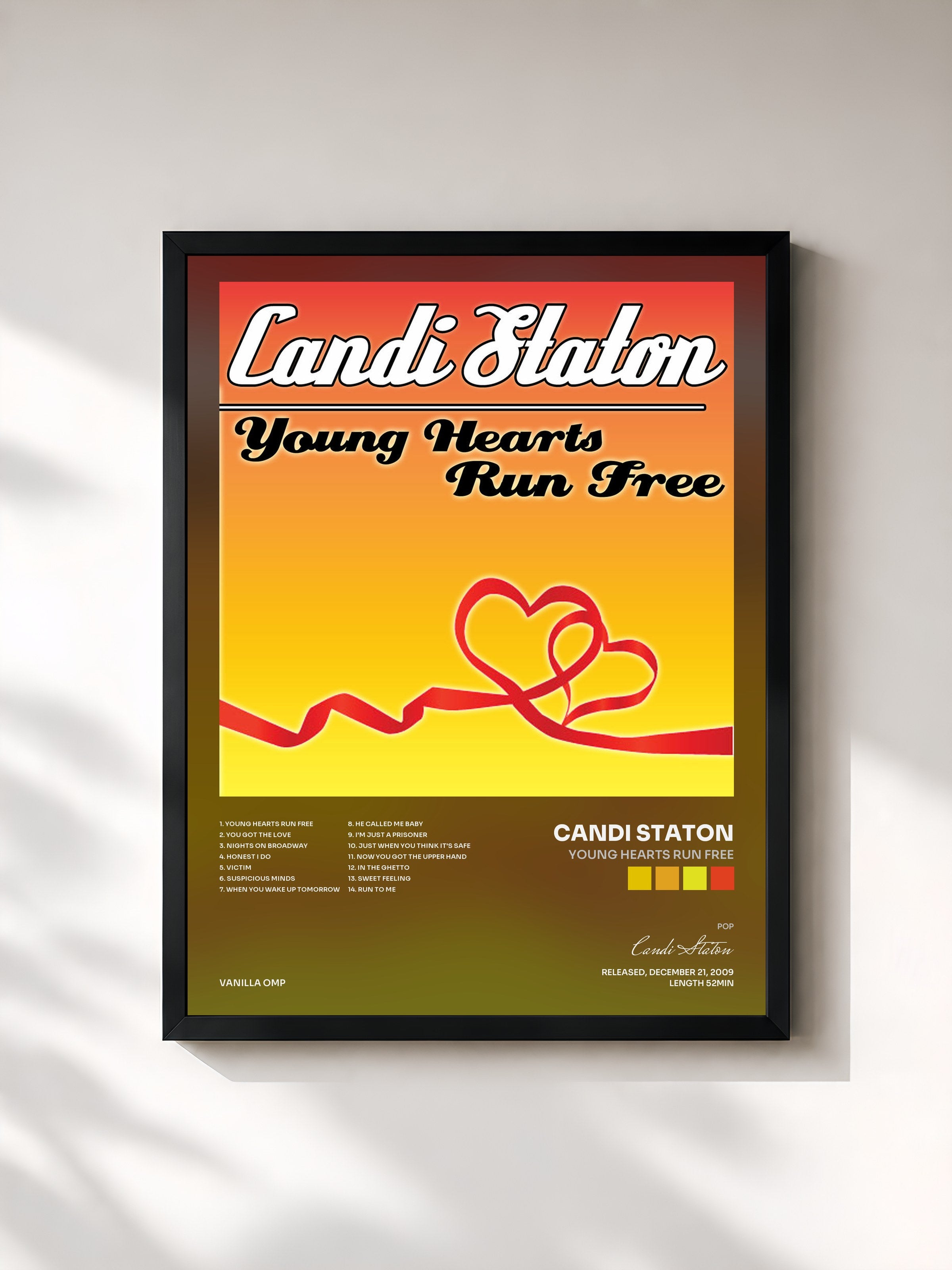 #noir Tableau de l'album Young Hearts Run Free de Candi Staton, cadre noir, imprimé et encadré en France