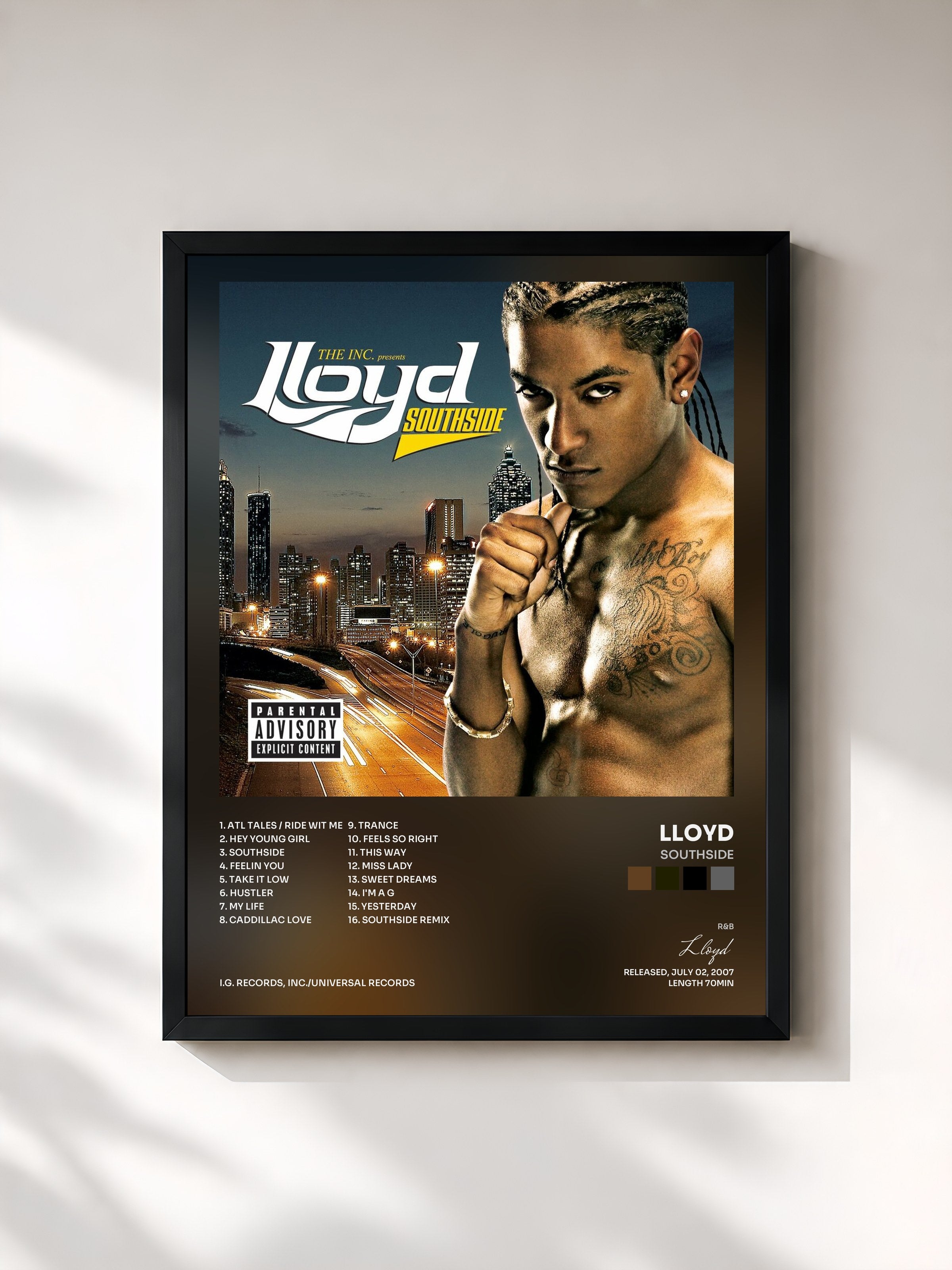 #noir Tableau de l'album Southside de Lloyd, cadre noir, imprimé et encadré en France