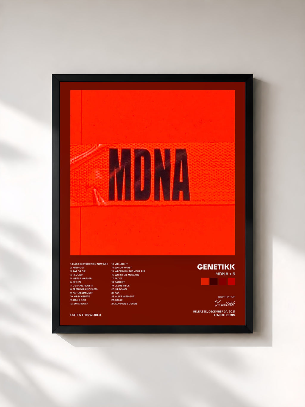 #noir Tableau de l'album MDNA + 6 de Genetikk, cadre noir, imprimé et encadré en France