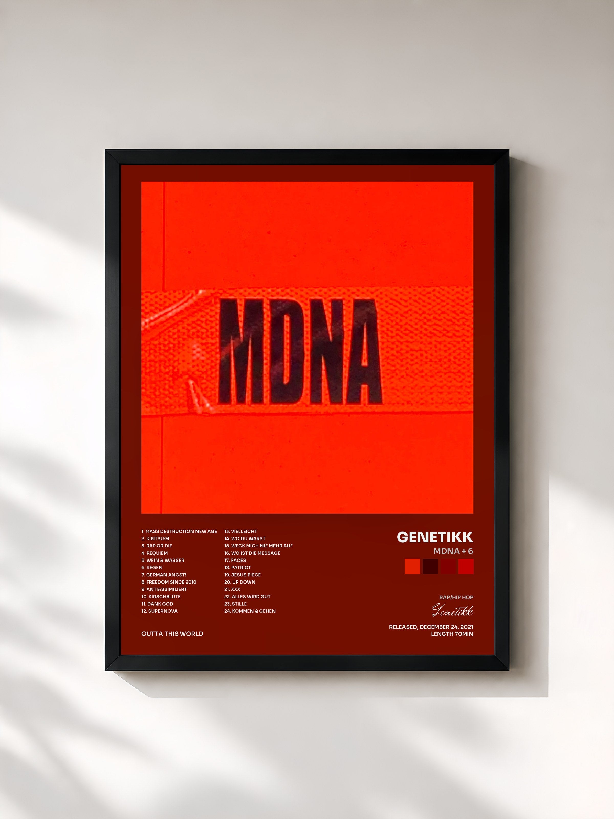 #noir Tableau de l'album MDNA + 6 de Genetikk, cadre noir, imprimé et encadré en France