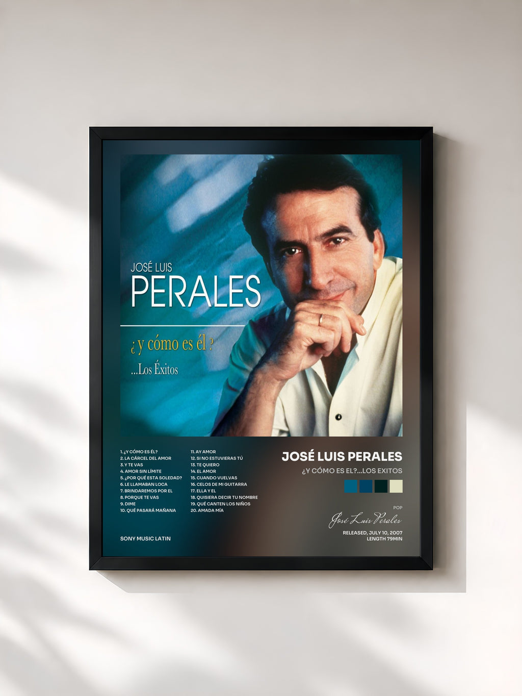 #noir Tableau de l'album ¿Y Cómo Es El?...Los Exitos de José Luis Perales, cadre noir, imprimé et encadré en France