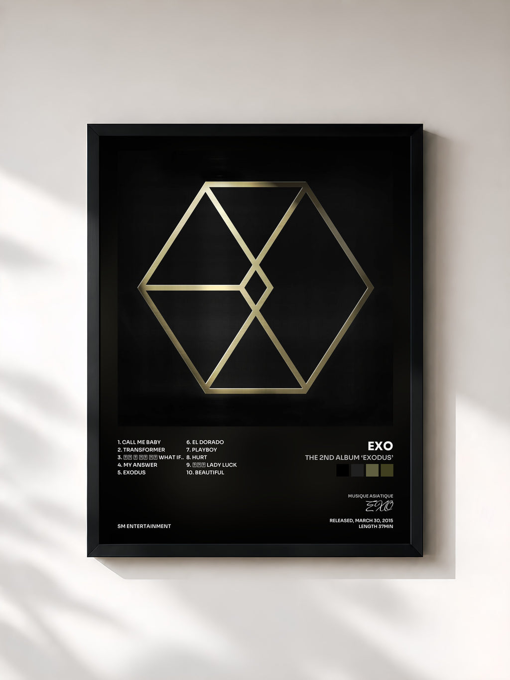 #noir Tableau de l'album The 2nd Album ‘EXODUS’ de EXO, cadre noir, imprimé et encadré en France