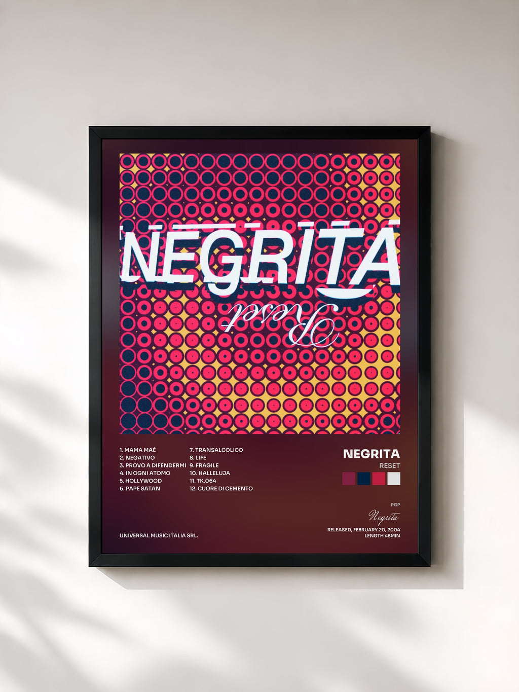 #noir Tableau de l'album Reset de Negrita, cadre noir, imprimé et encadré en France