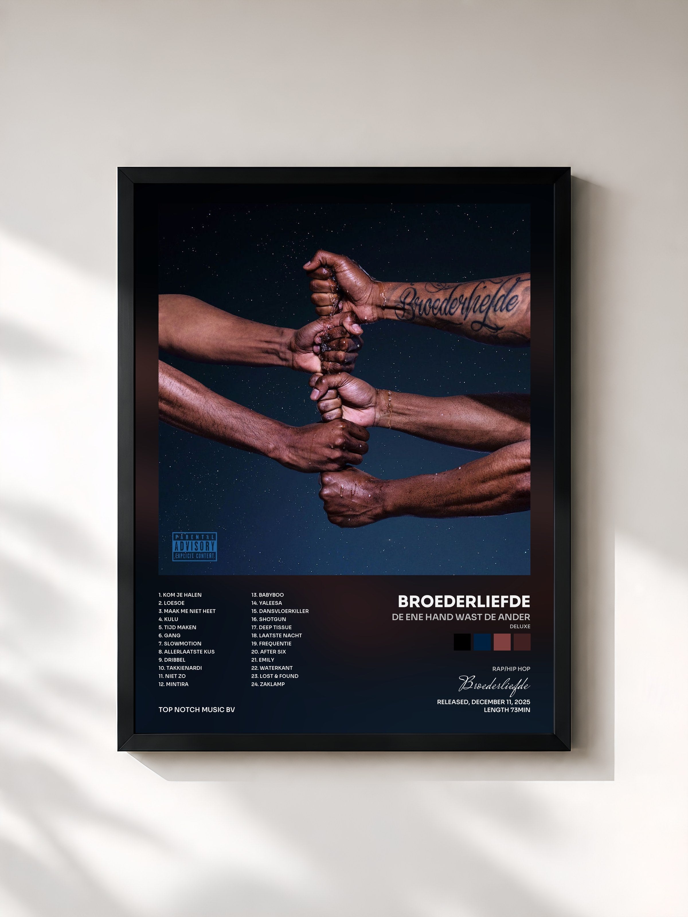 #noir Tableau de l'album De Ene Hand Wast De Ander (Deluxe) de Broederliefde, cadre noir, imprimé et encadré en France