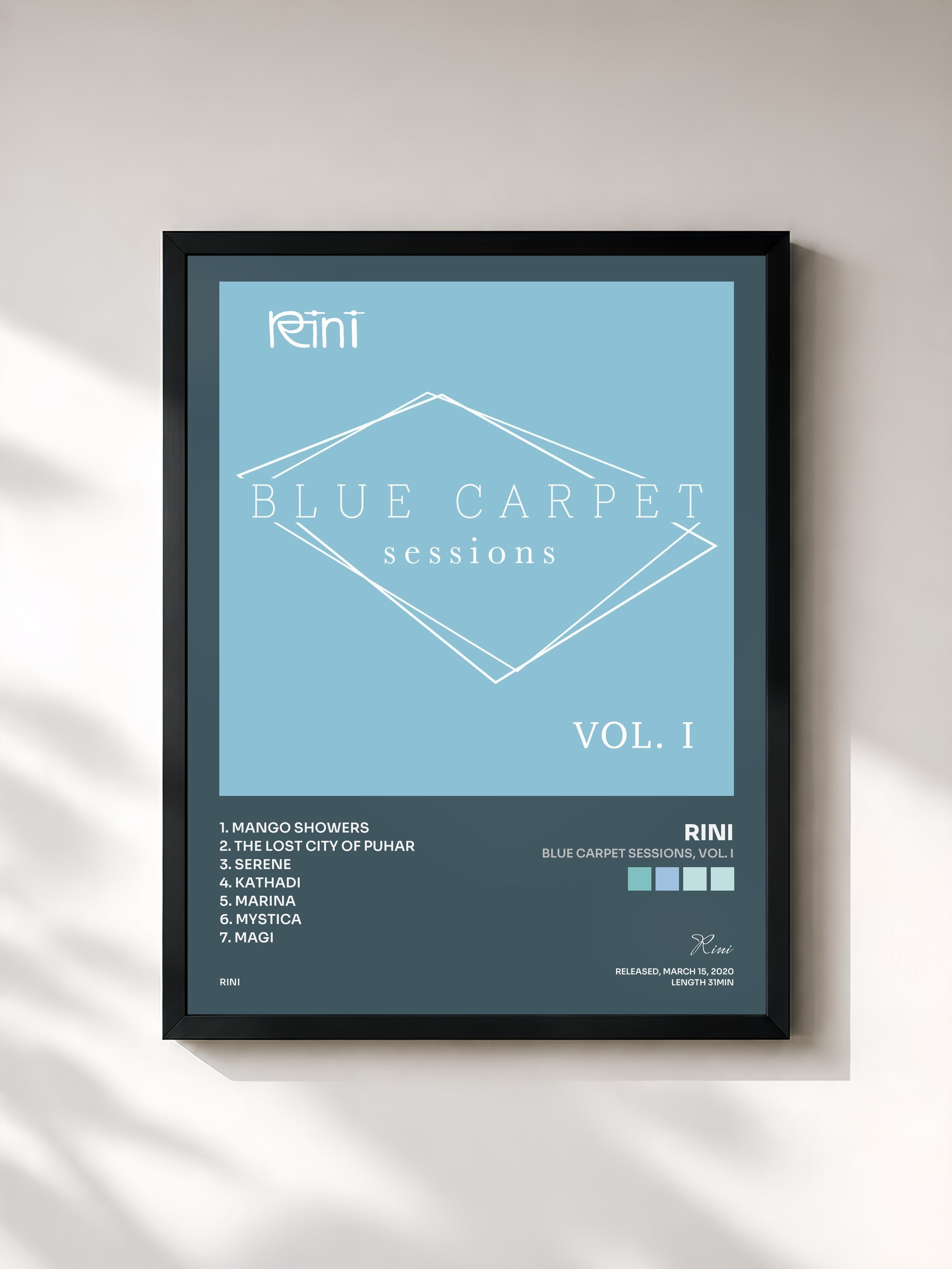 #noir Tableau de l'album Blue Carpet Sessions, Vol. I de Rini, cadre noir, imprimé et encadré en France